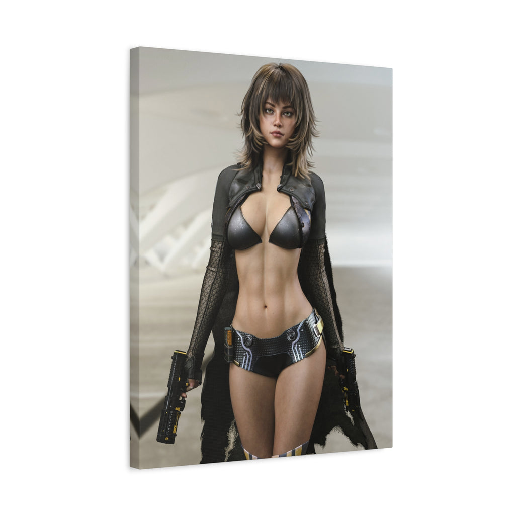 Sci‑Fi Femme Fatale Matte Canvas Print — Futuristic Warrior Wall Art- No AI - Human created illustration art