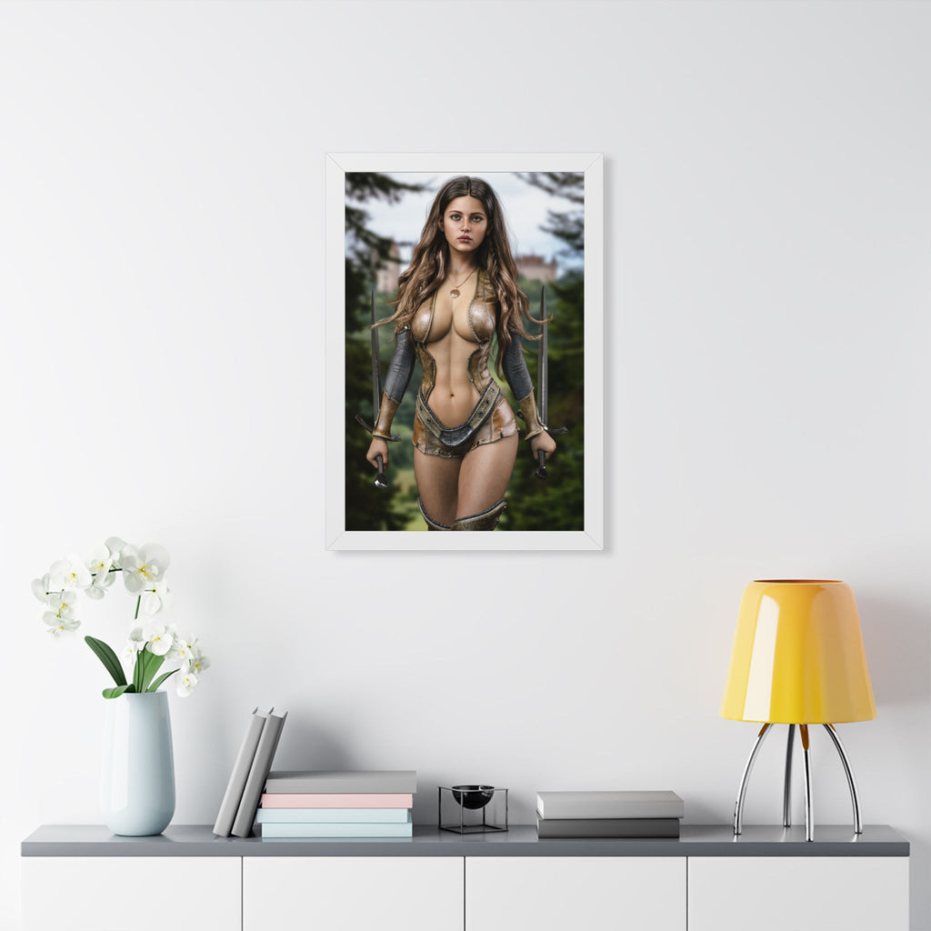 Framed Poster — Fantasy Warrior Woman Portrait- No Ai - Human created illustration art