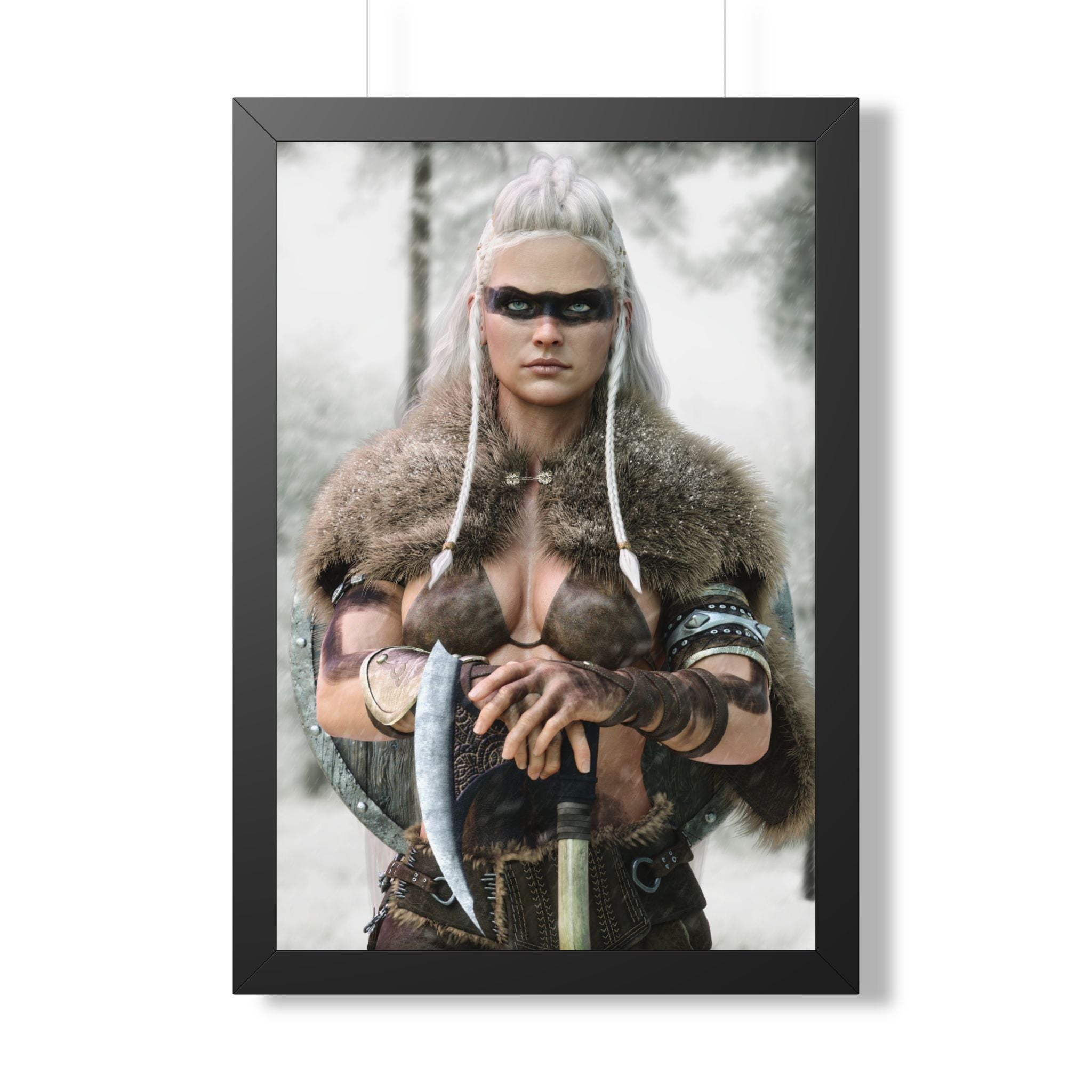 Viking Shieldmaiden Framed Poster — Nordic Warrior Wall Art - No AI - Human created illustration art