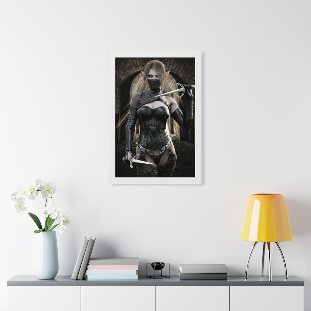 Dark Elf Assassin Framed Wall Art | Fantasy Rogue Art Print