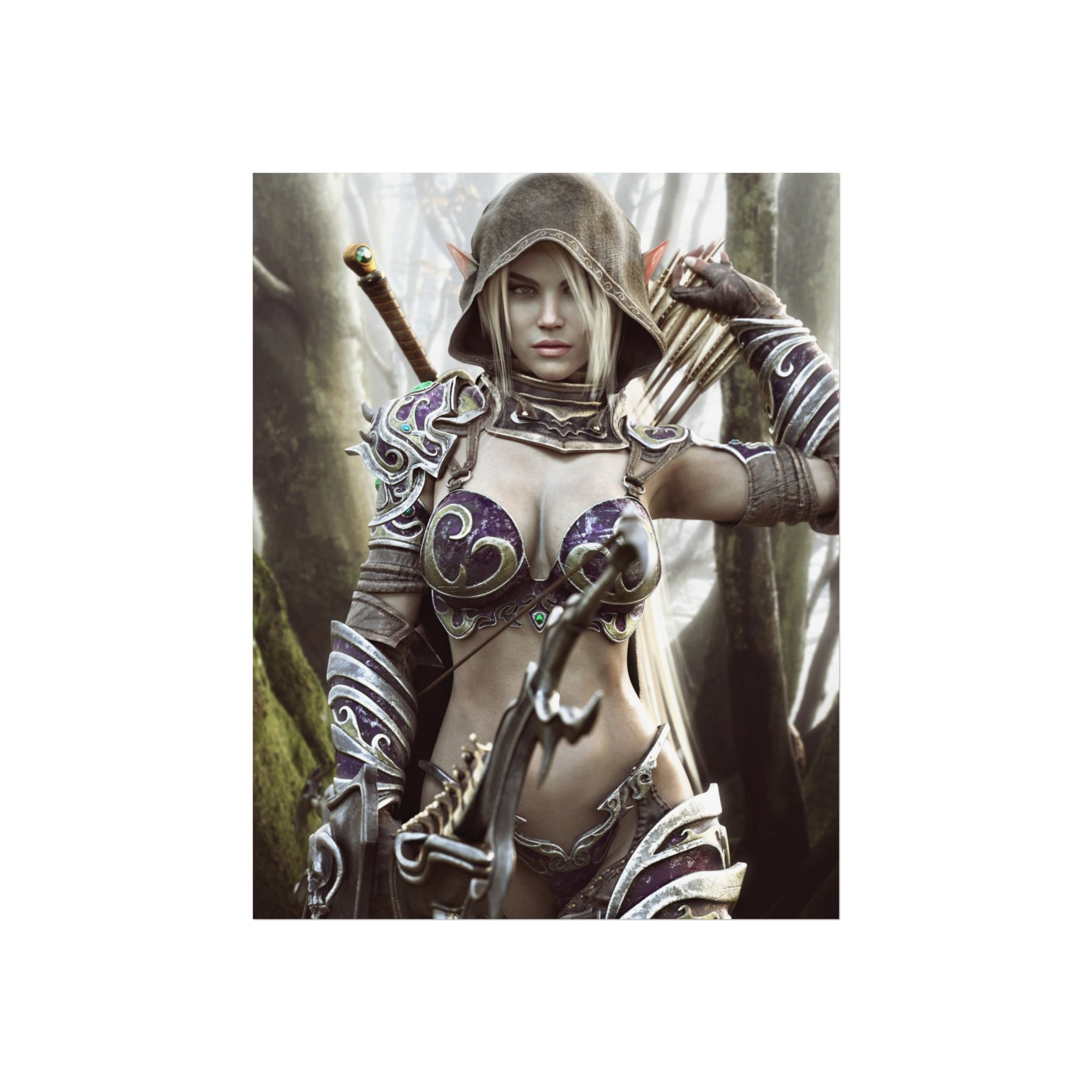 Fantasy Archer Warrior Fine Art Poster — Female Ranger Wall Art for Gamers & RPG Fans - No AI - Human created illustration art