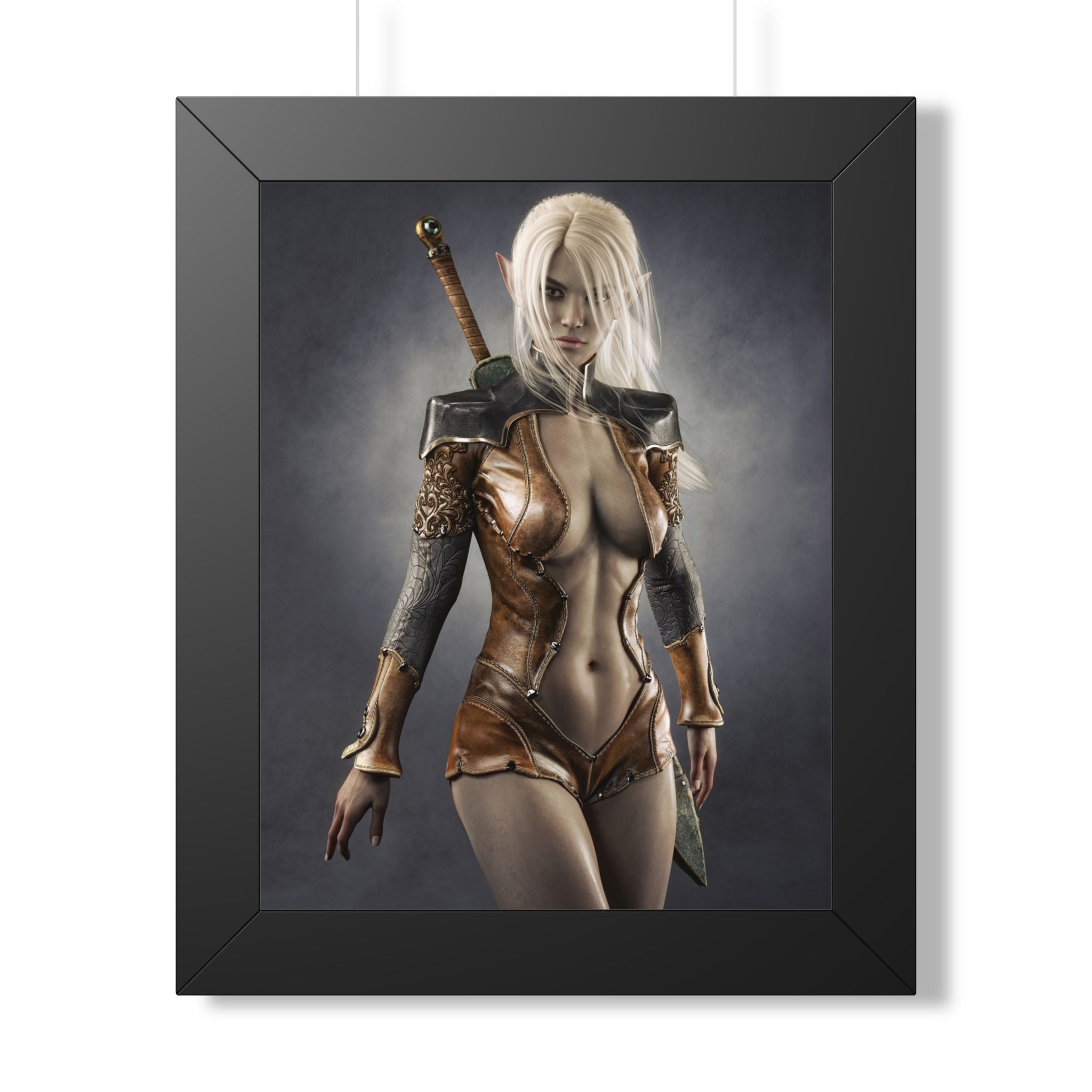 Framed Poster — Fantasy Warrior Woman Art Print (Vertical) - No AI - Human created illustration art