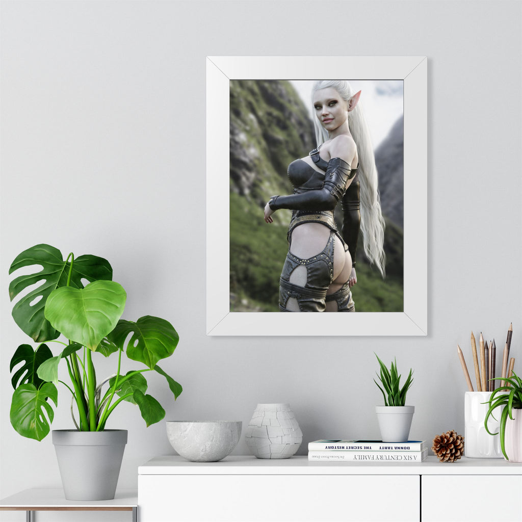 Elf Warrior Poster — Framed Fantasy Vertical Art Print- No AI - Human created illustration art.