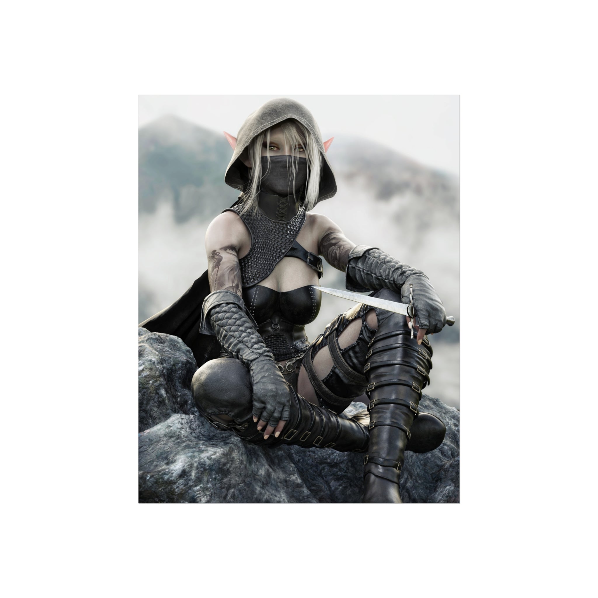 Dark Elf Assassin Fine Art Poster — Fantasy Rogue Wall Art - No Ai - Human created illustration art