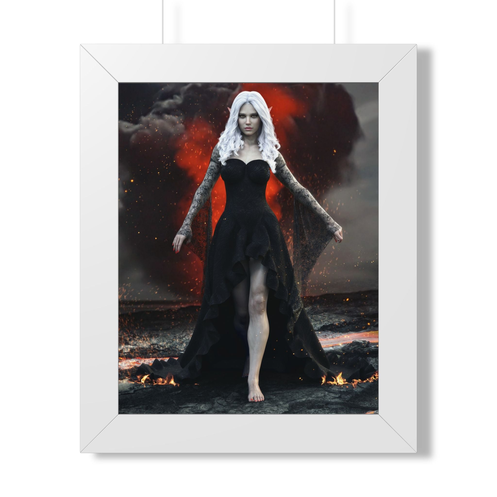 Fantasy Dark elf Sorceress Framed Poster – Dark Sorceress Wall Art- No AI- Human created illustration art