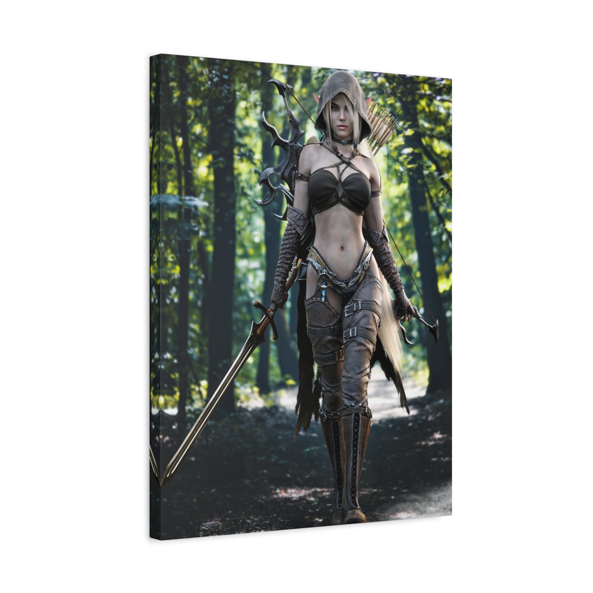 Fantasy Archer Warrior Canvas Print — Female Ranger Wall Art (Matte Stretched) - No Ai - Human created illustration art
