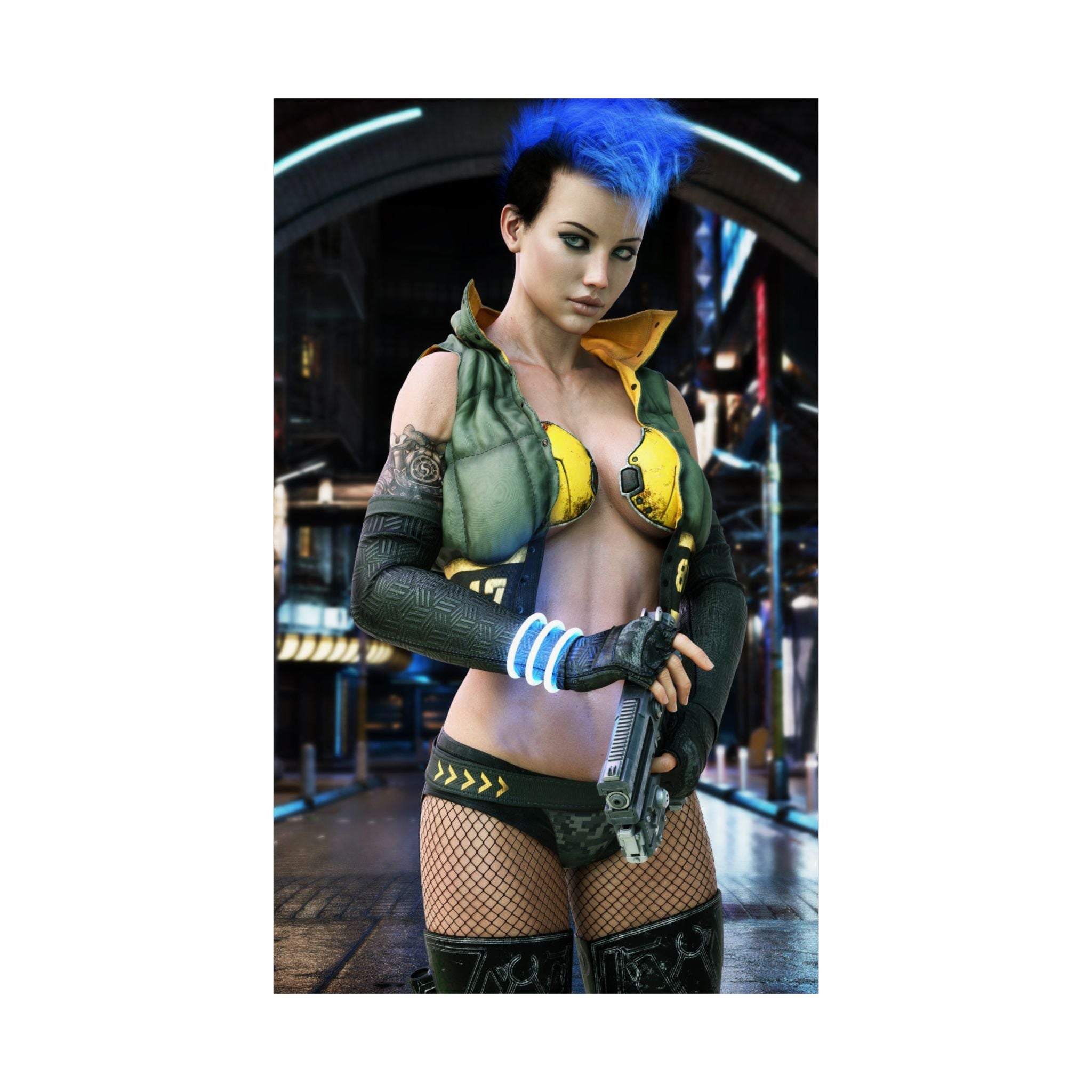 Cyberpunk Female Warrior Wall Art | Futuristic Cyber Assassin Artwork