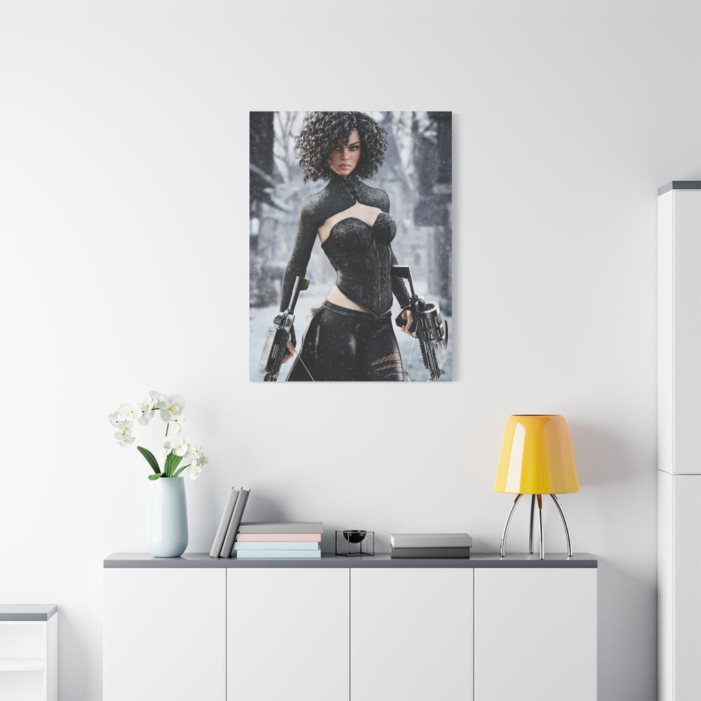Matte Stretched Canvas - Dark Female huntress Warrior Art - No AI - Human generated illustration art