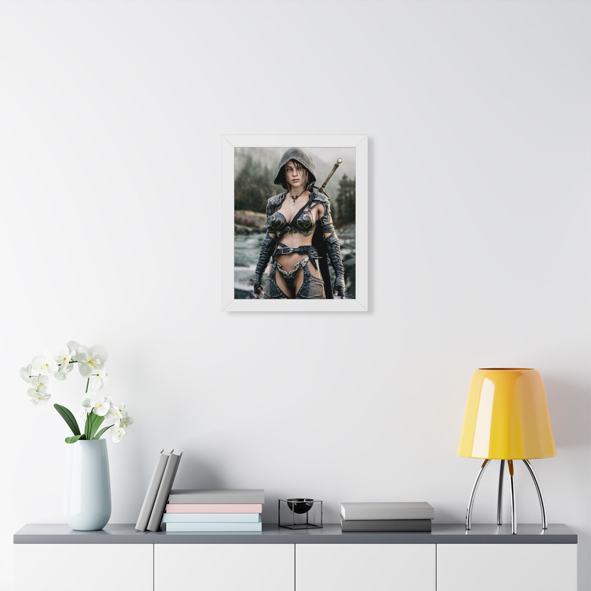 Framed Poster - Fantasy Female Ranger Warrior Art (Vertical) - No AI- Human created illustration art