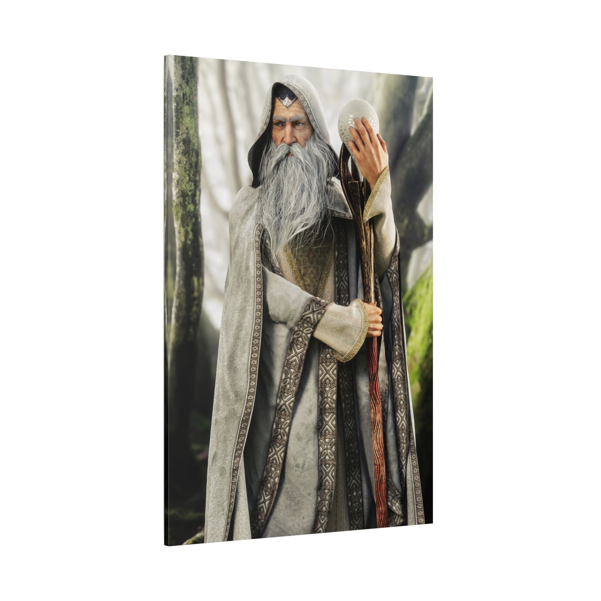 Wizard Portrait Matte Canvas Wall Art - Fantasy Sorcerer Stretched Canvas- No AI - Human created illustration art