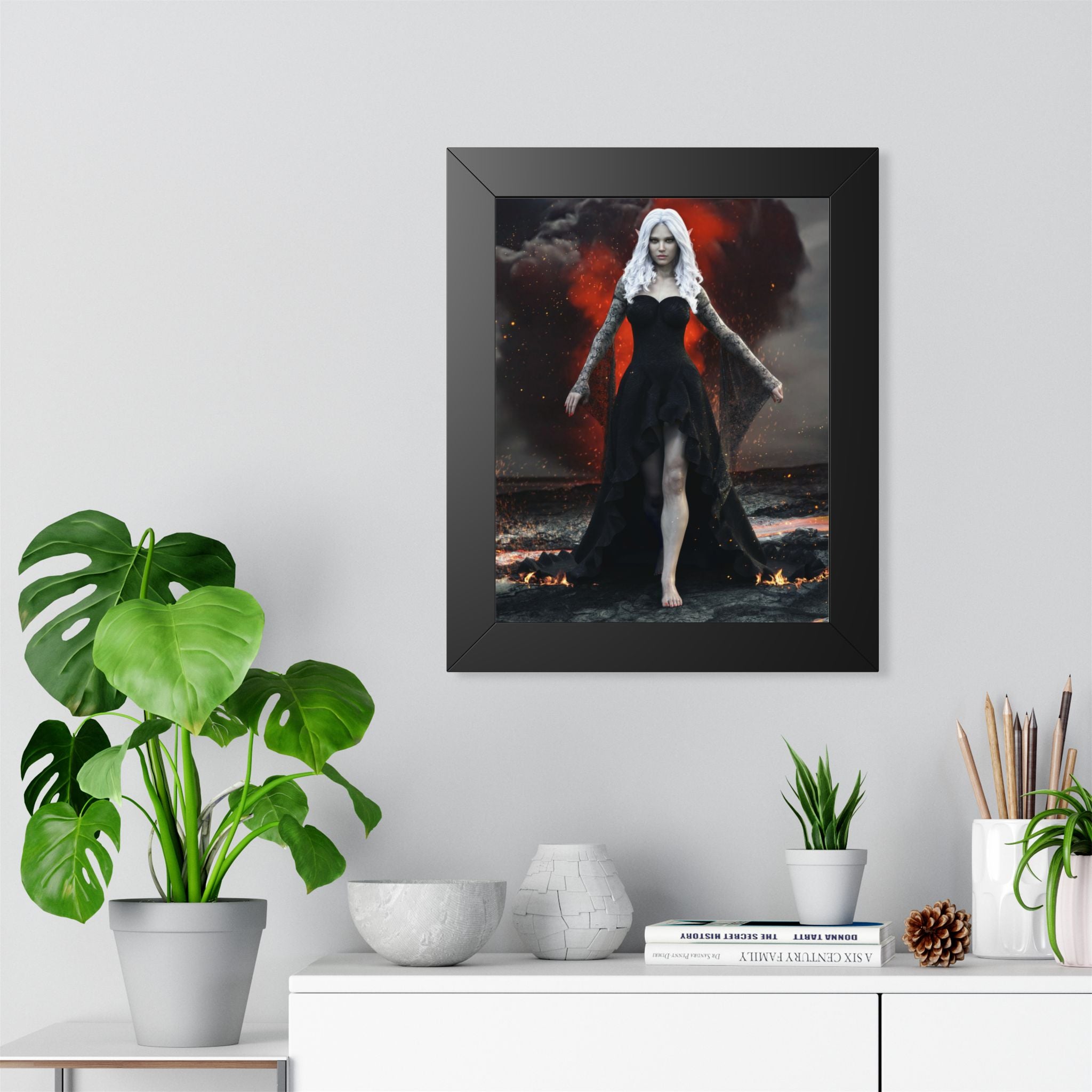 Fantasy Dark elf Sorceress Framed Poster – Dark Sorceress Wall Art- No AI- Human created illustration art
