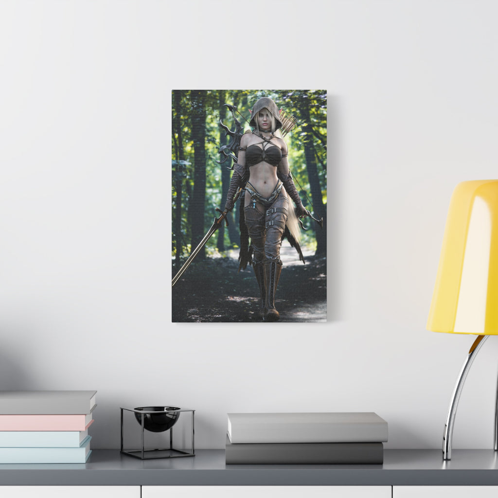 Fantasy Archer Warrior Canvas Print — Female Ranger Wall Art (Matte Stretched) - No Ai - Human created illustration art