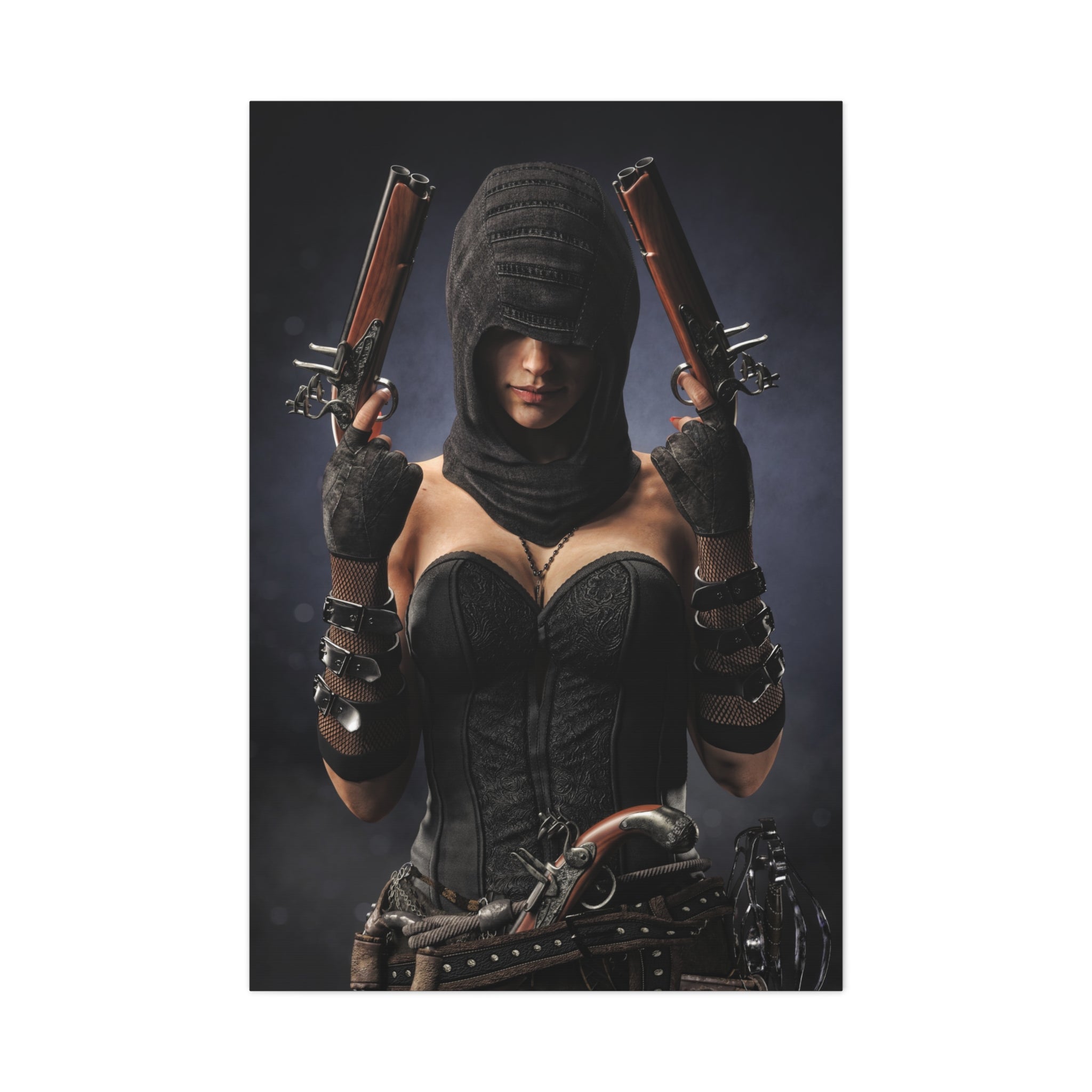 Pirate Assassin Matte Canvas Print — Hooded Female  Wall Art- No Ai- Human created illustration art