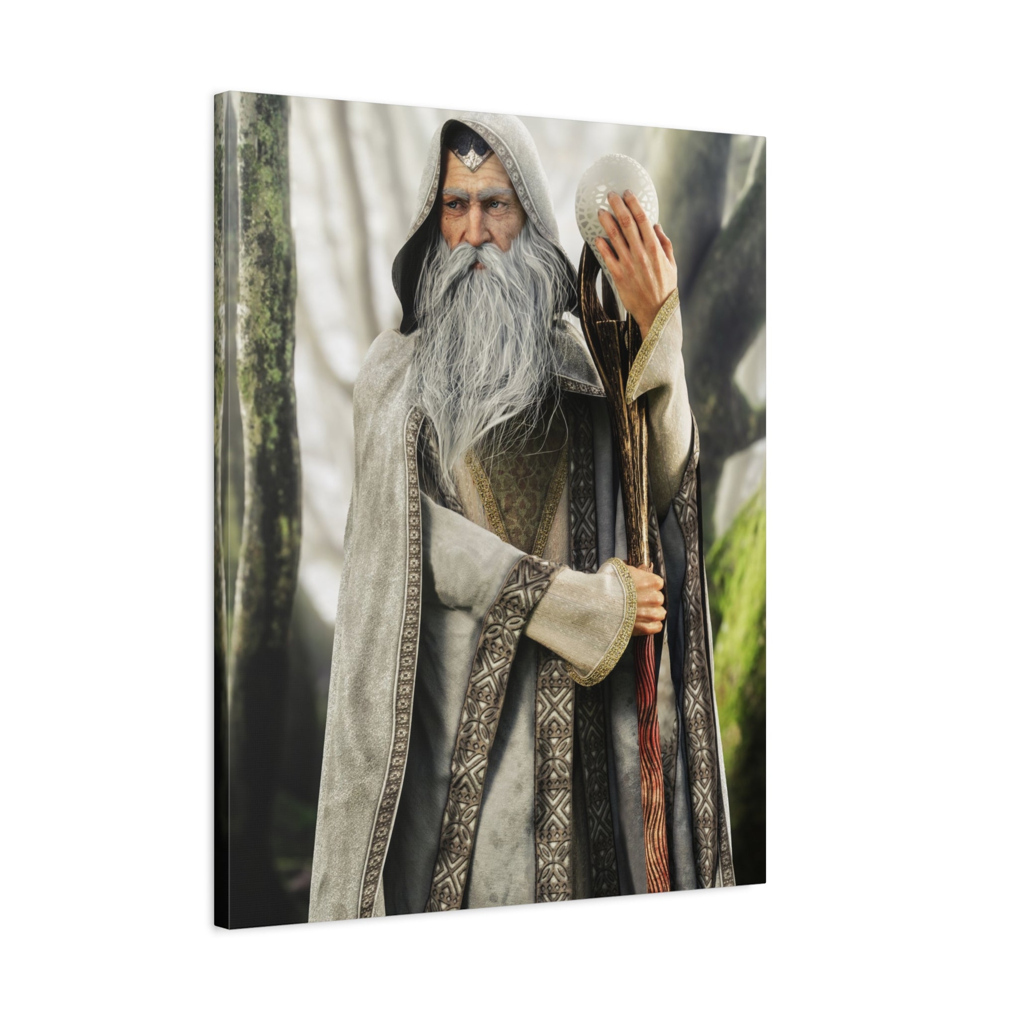Wizard Portrait Matte Canvas Wall Art - Fantasy Sorcerer Stretched Canvas- No AI - Human created illustration art