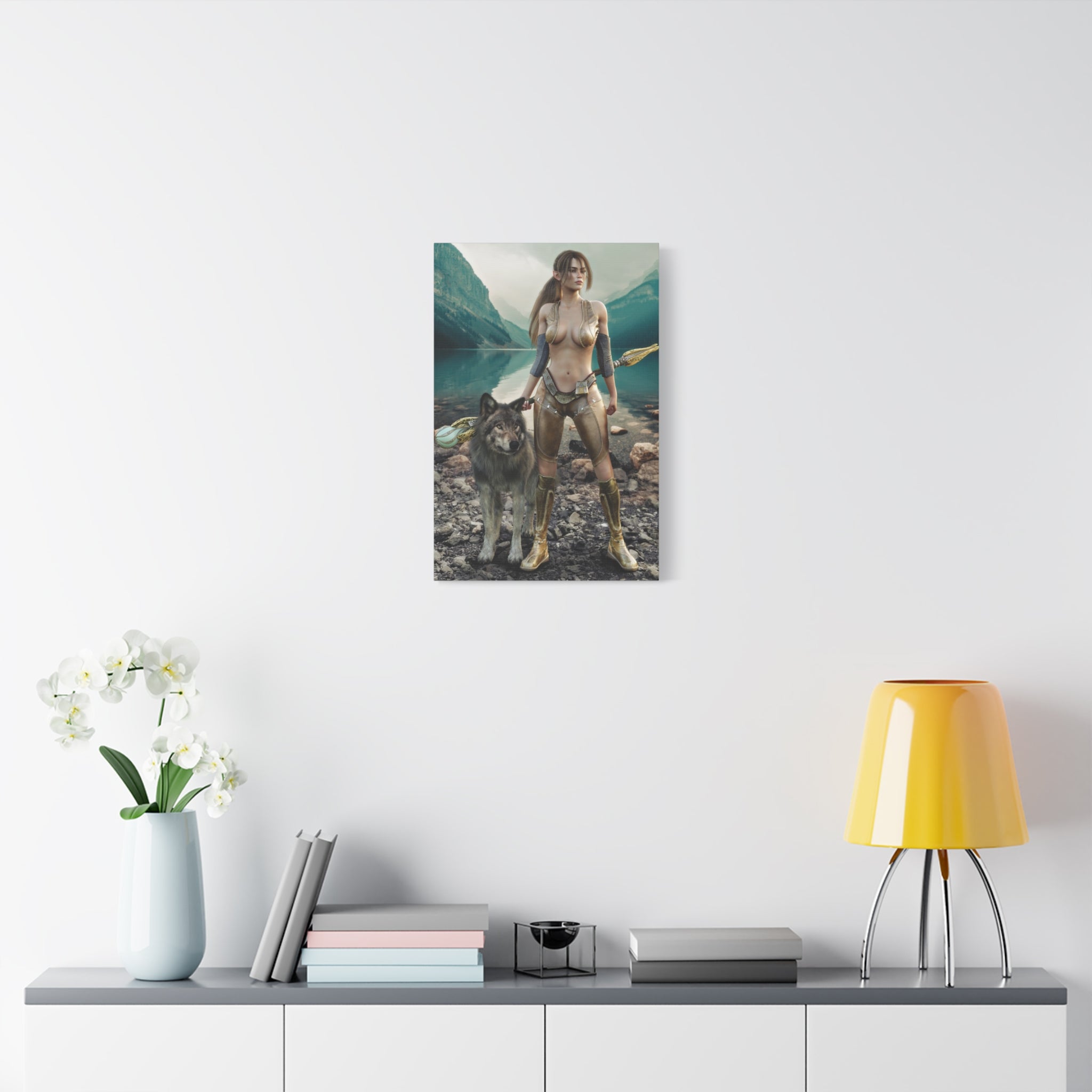 Druid and Wolf Fantasy Canvas Wall Art | Elven Guardian Nature Warrior
