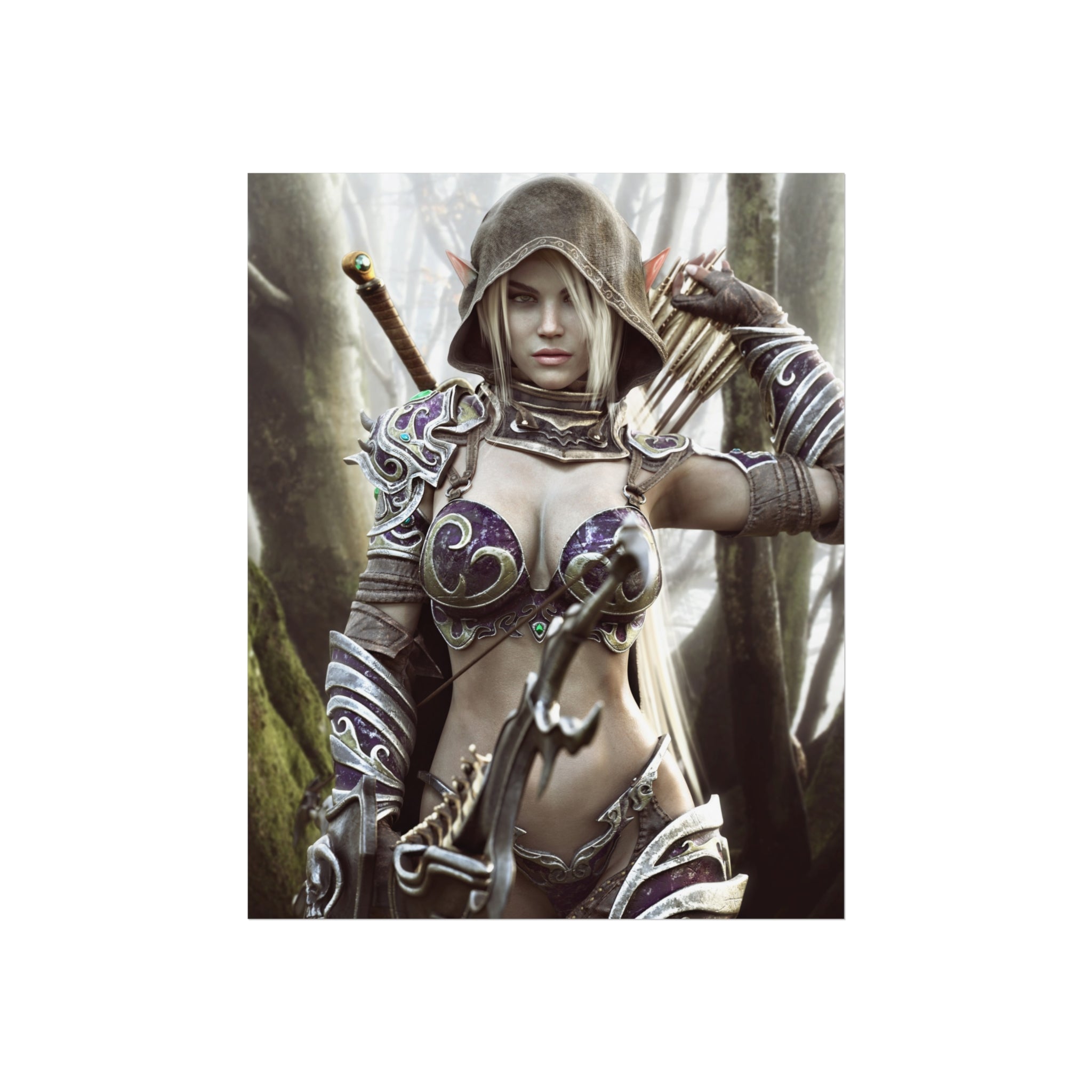 Fantasy Archer Warrior Fine Art Poster — Female Ranger Wall Art for Gamers & RPG Fans - No AI - Human created illustration art