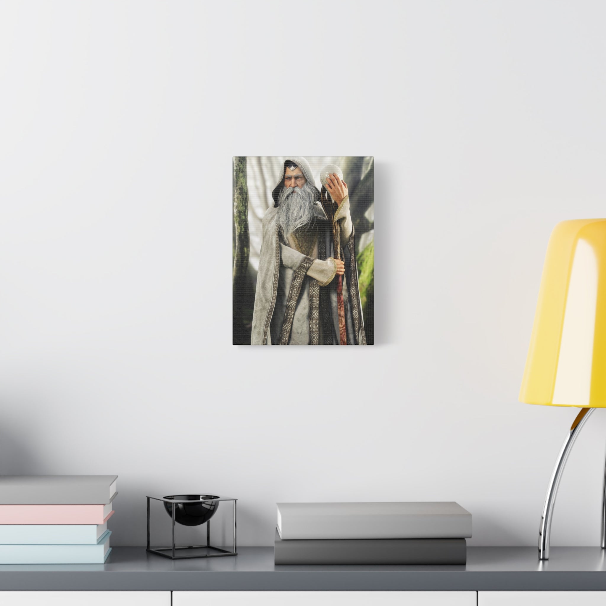 Wizard Portrait Matte Canvas Wall Art - Fantasy Sorcerer Stretched Canvas- No AI - Human created illustration art