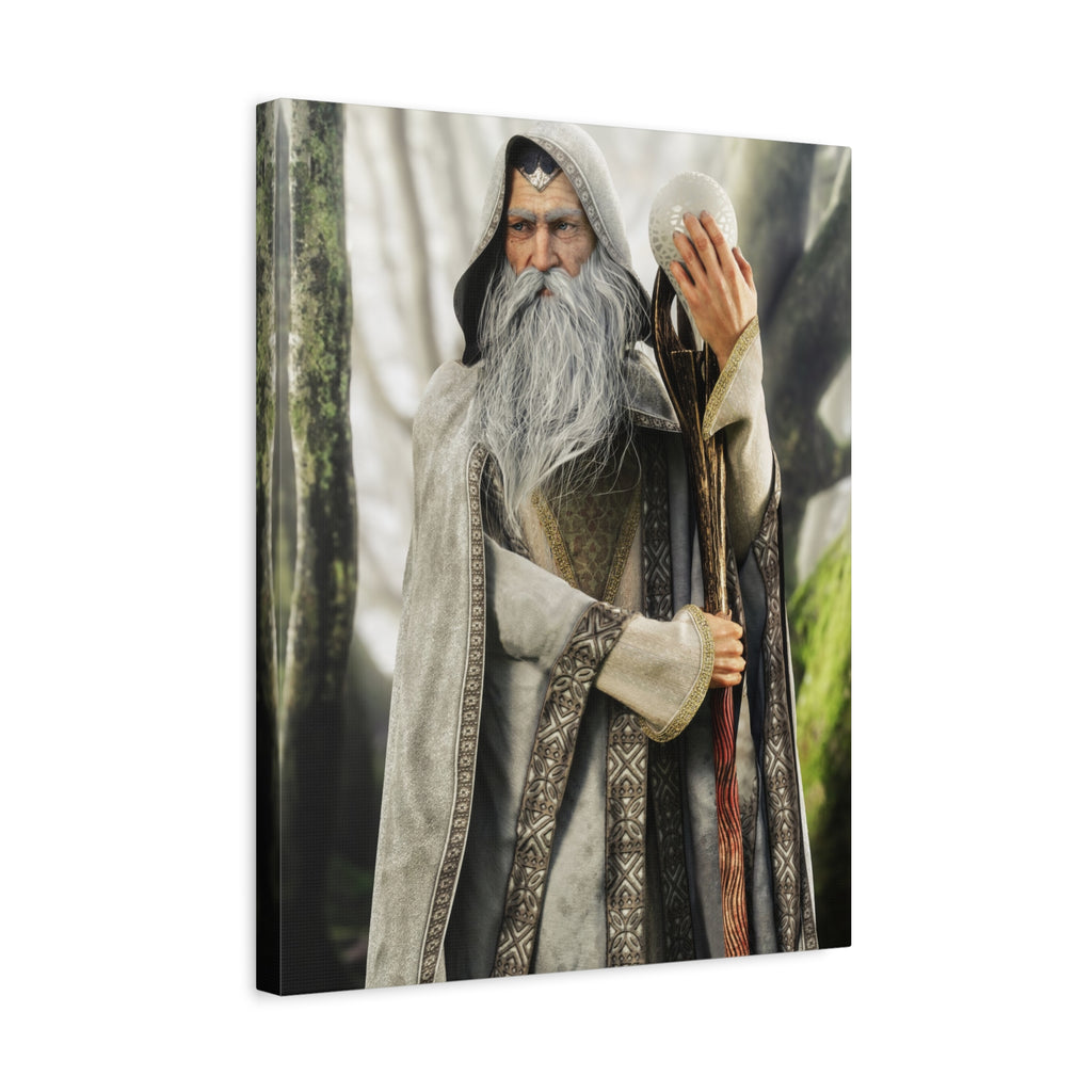 Wizard Portrait Matte Canvas Wall Art - Fantasy Sorcerer Stretched Canvas- No AI - Human created illustration art