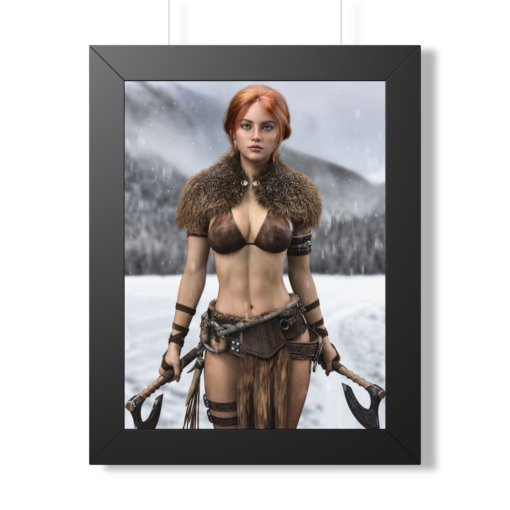 Viking Shieldmaiden Framed Poster — Redhead Warrior Art Print- No AI - Human created illustration art