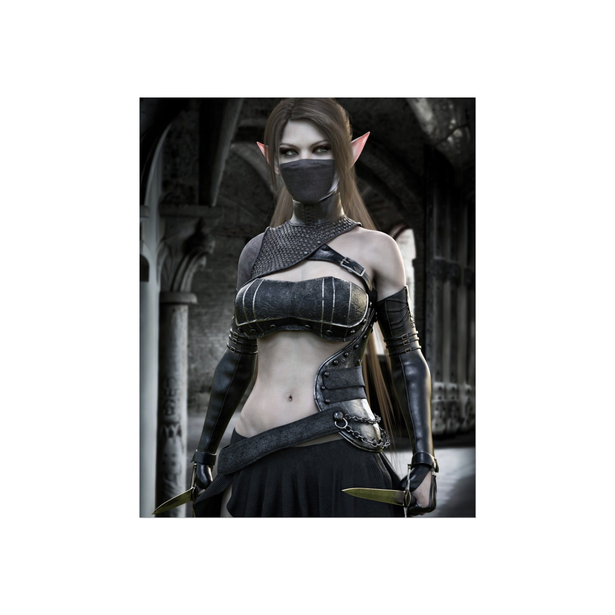Fantasy Assassin Elf Fine Art Poster — Dark Gothic Elf Wall Art Print- NO AI -Human created illustration Art
