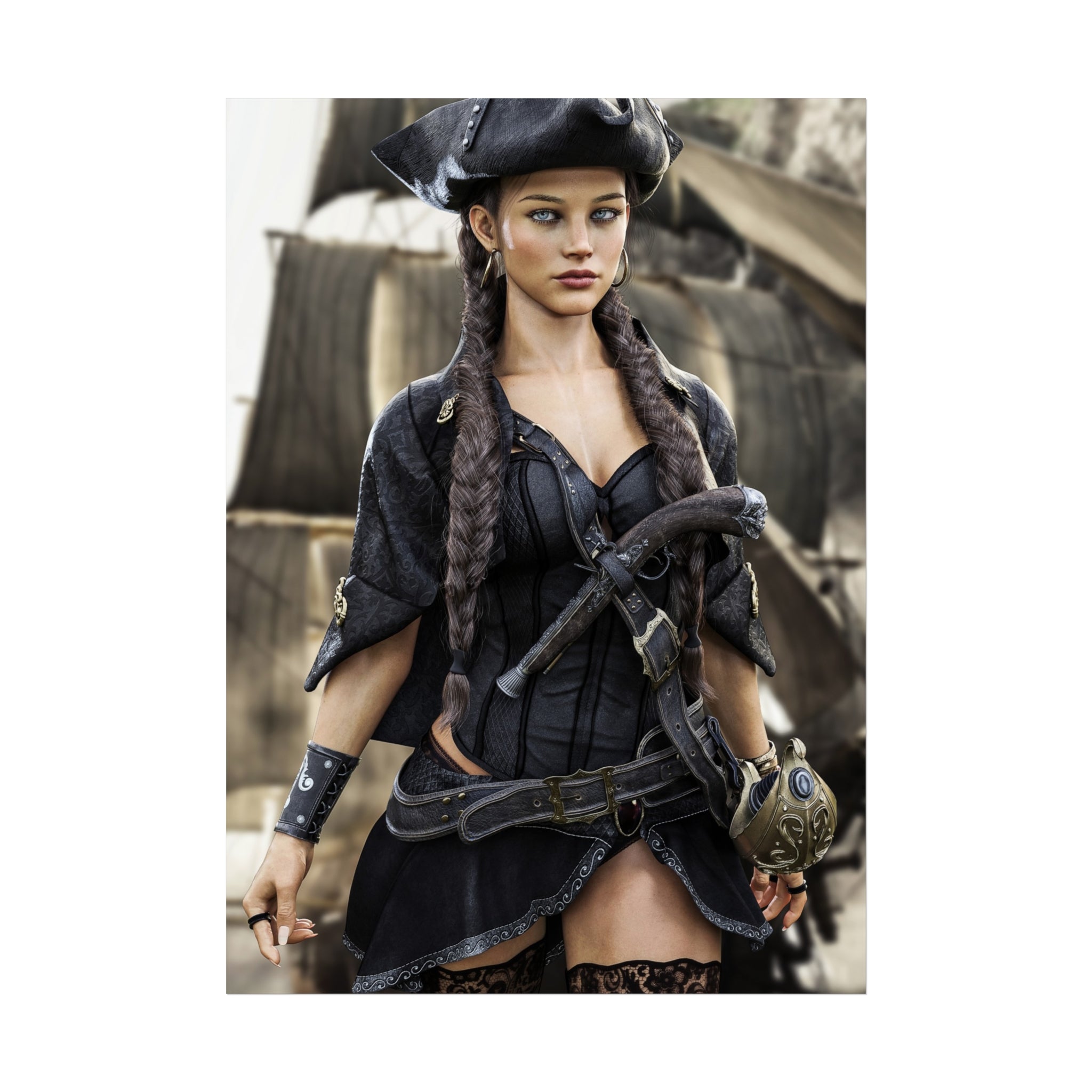 Pirate Captain Fine Art Poster – Gothic Nautical Wall Art - No AI - Human created illustration art