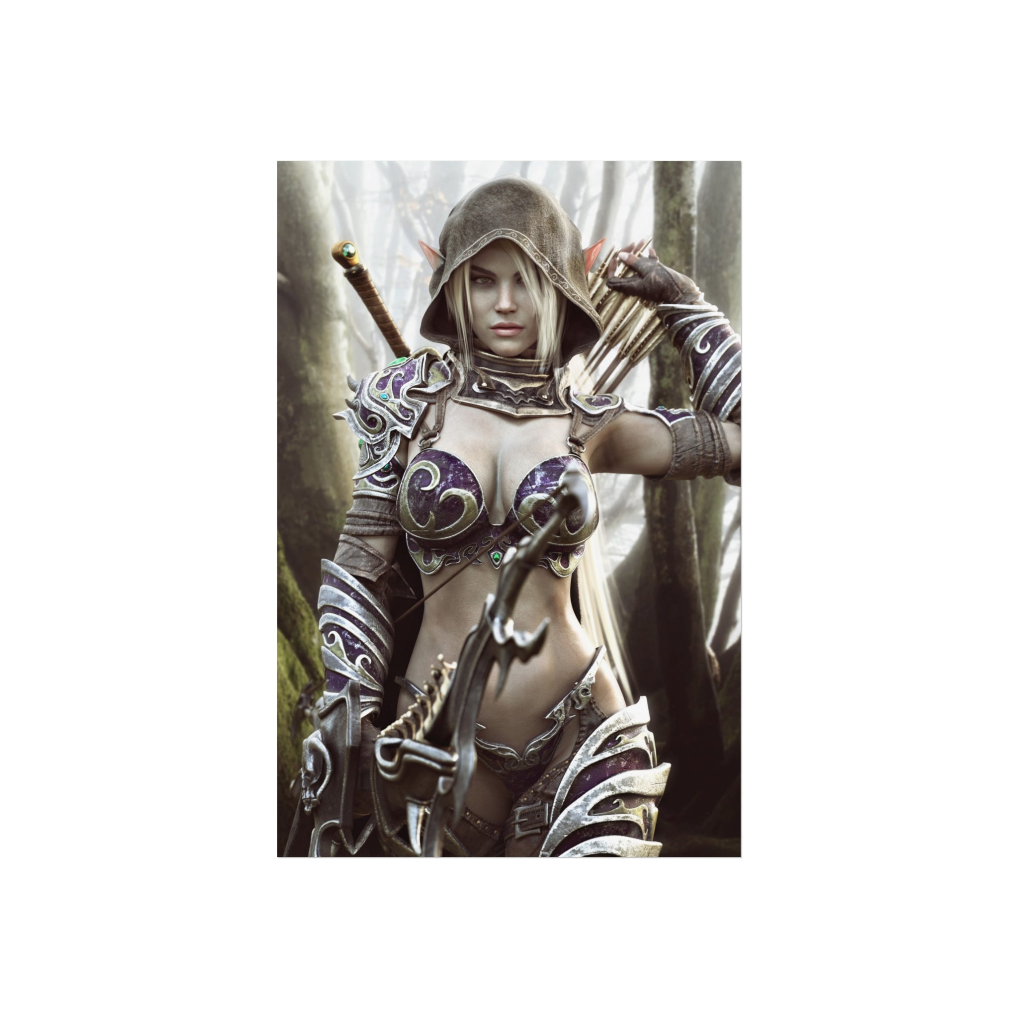 Fantasy Archer Warrior Fine Art Poster — Female Ranger Wall Art for Gamers & RPG Fans - No AI - Human created illustration art