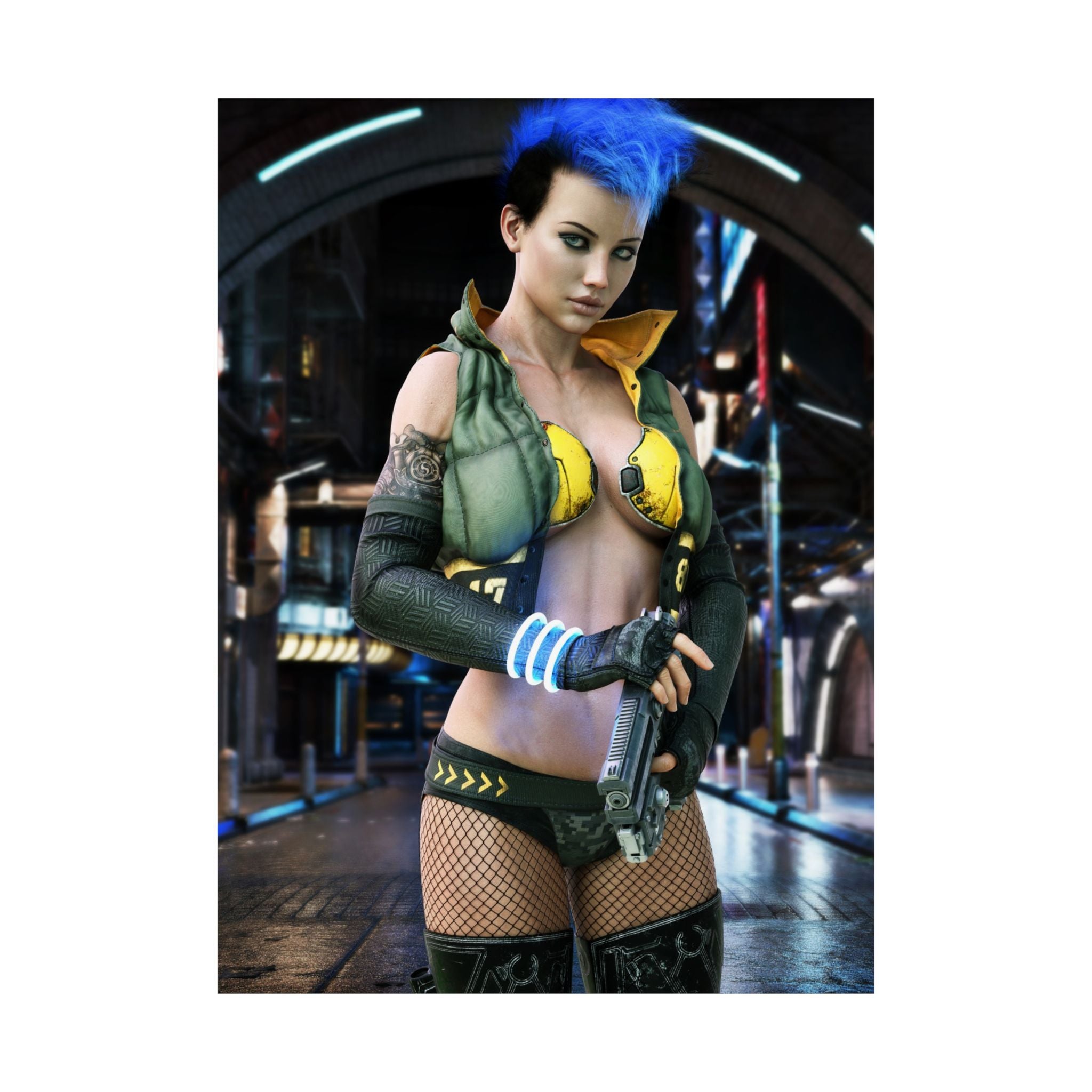 Cyberpunk Female Warrior Wall Art | Futuristic Cyber Assassin Artwork