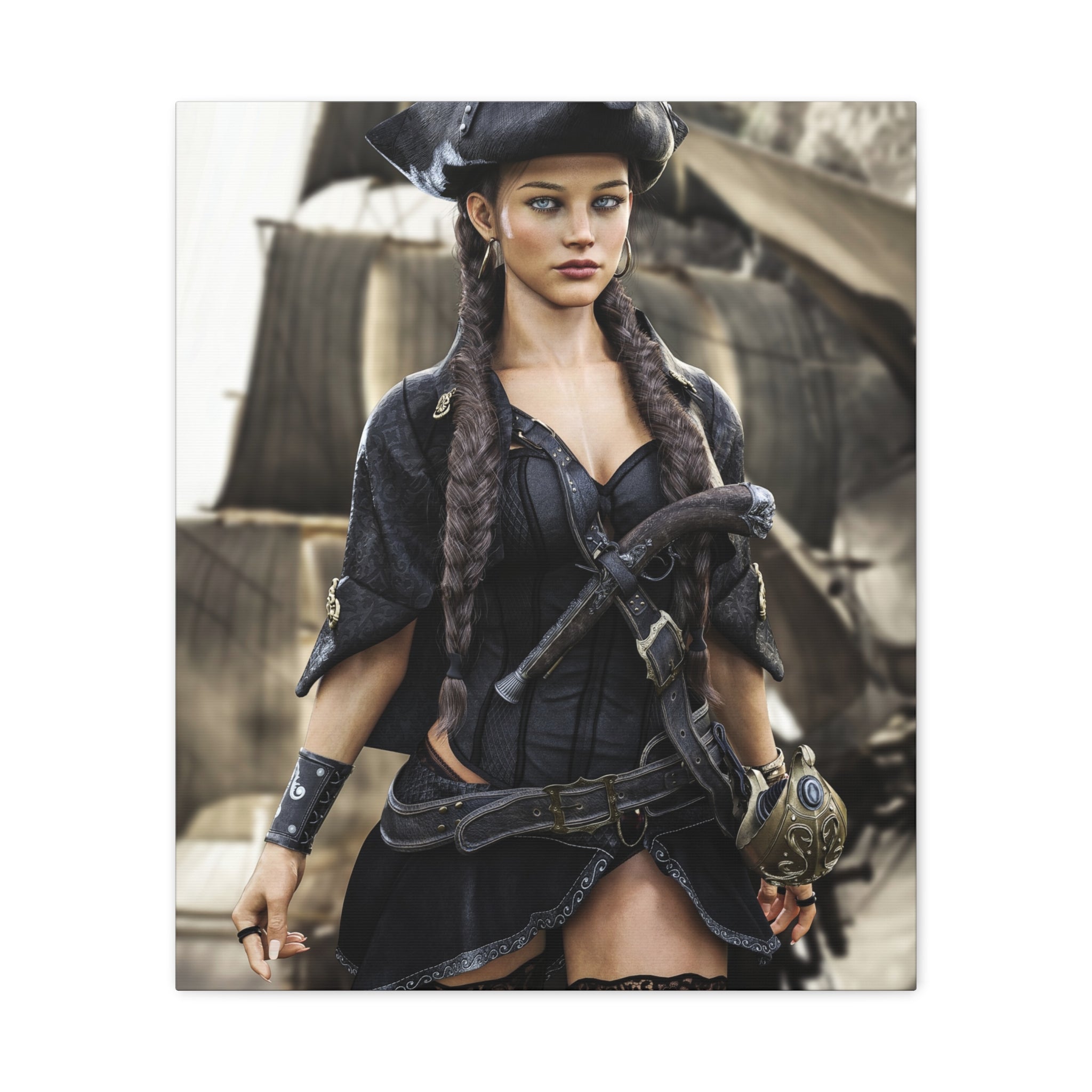 Pirate Captain Woman Matte Canvas Print — Stretched Wall Art - No AI - Human created illustration art