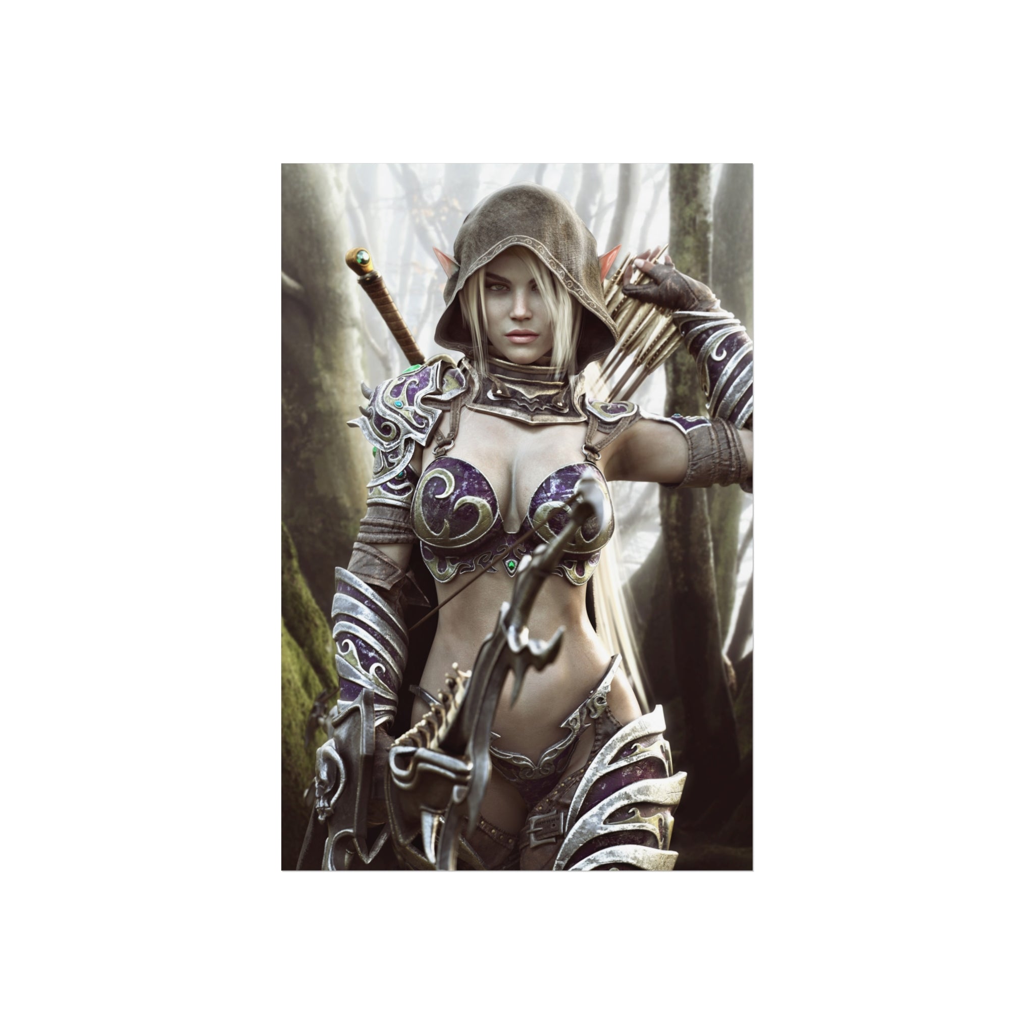 Fantasy Archer Warrior Fine Art Poster — Female Ranger Wall Art for Gamers & RPG Fans - No AI - Human created illustration art