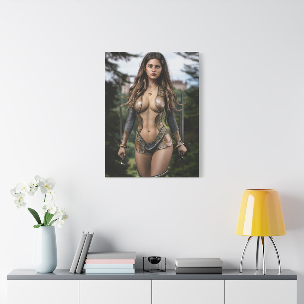 Fantasy Warrior Woman Matte Canvas Print — Stretched Gallery-Wrap Wall Art- No AI - Human created illustration art