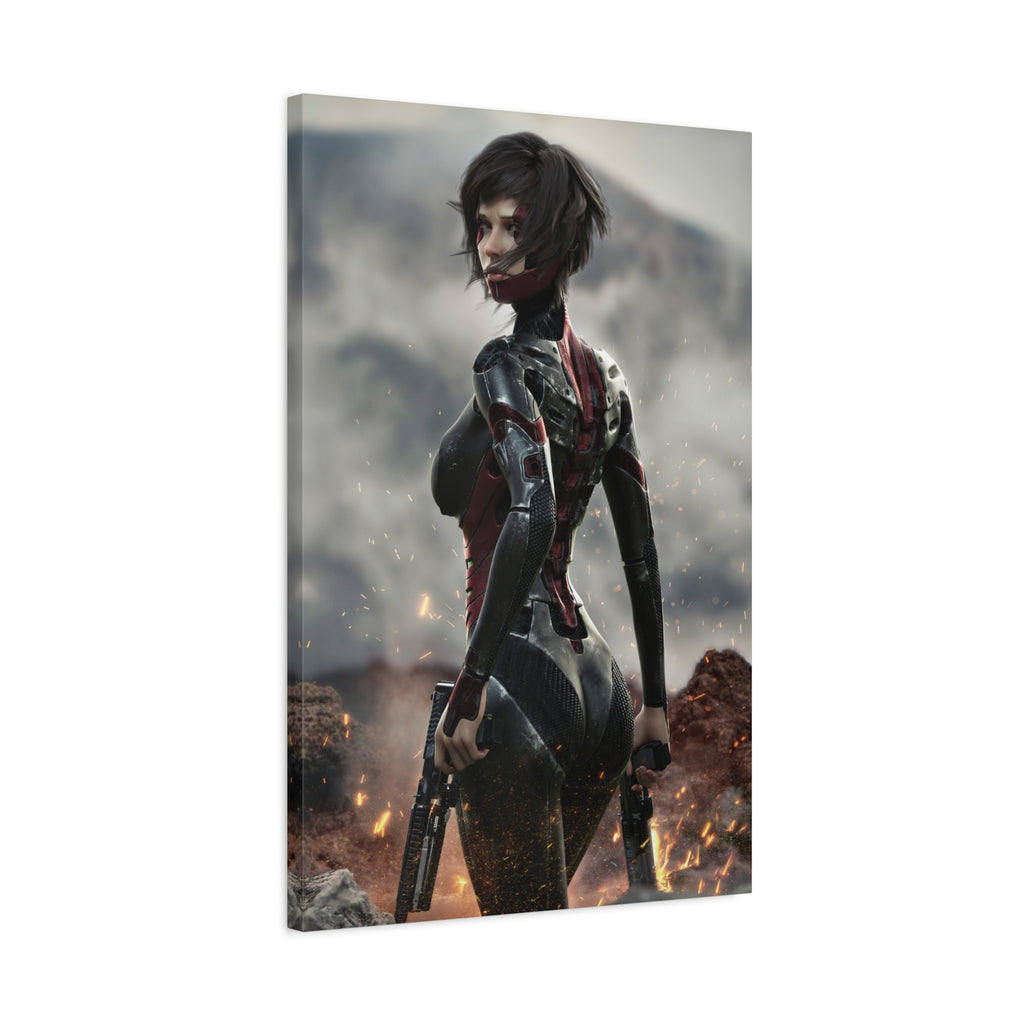 Sci‑Fi Warrior Matte Canvas Print — Futuristic Female Soldier Wall Art- No AI - Human created illustration art