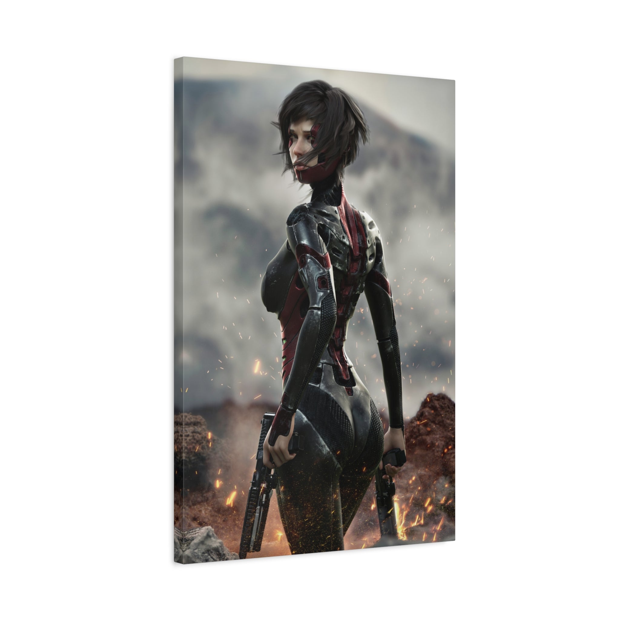 Sci‑Fi Warrior Matte Canvas Print — Futuristic Female Soldier Wall Art- No AI - Human created illustration art