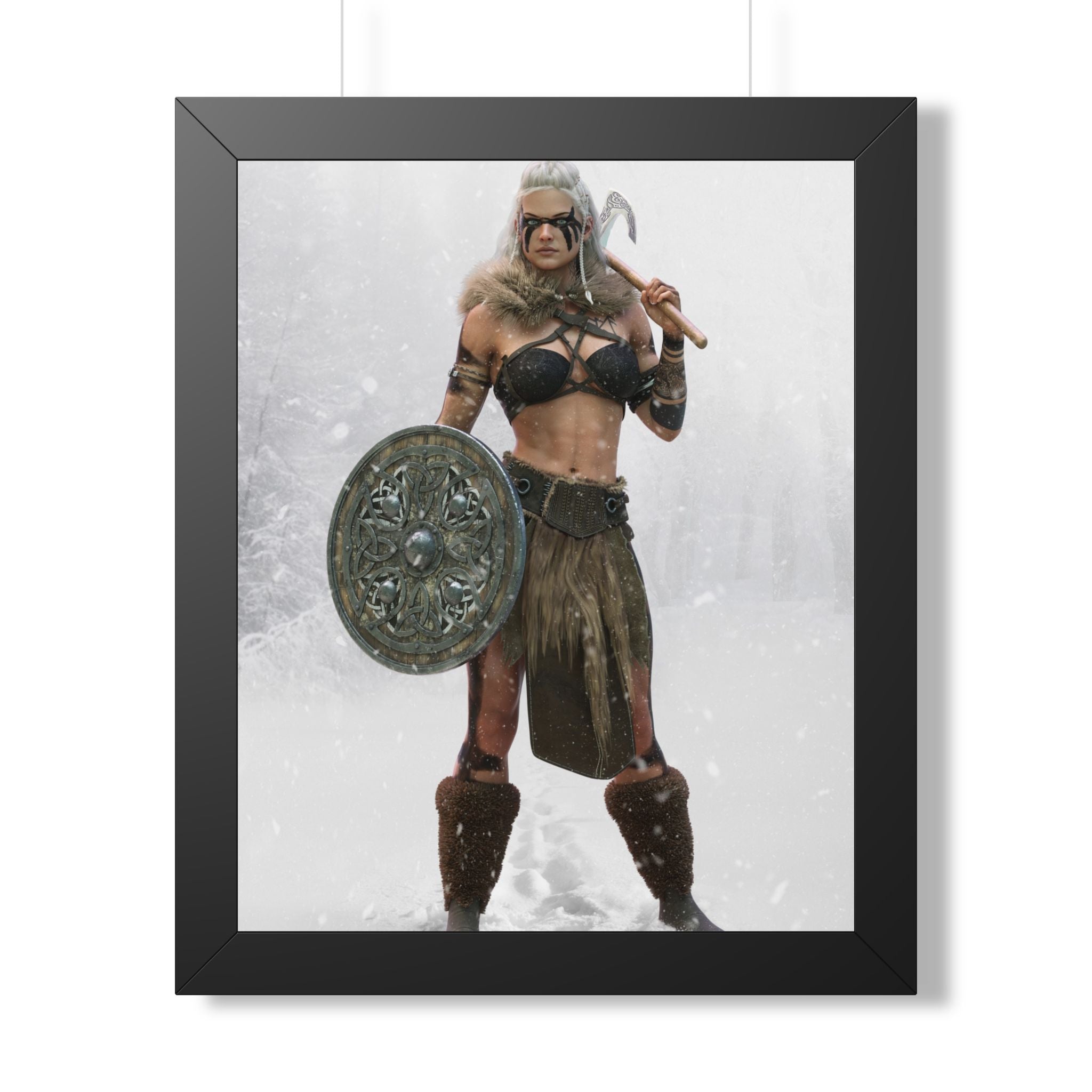 Valkyrie Warrior Framed Poster — Nordic Shieldmaiden Art Print- No AI- Human created illustration art