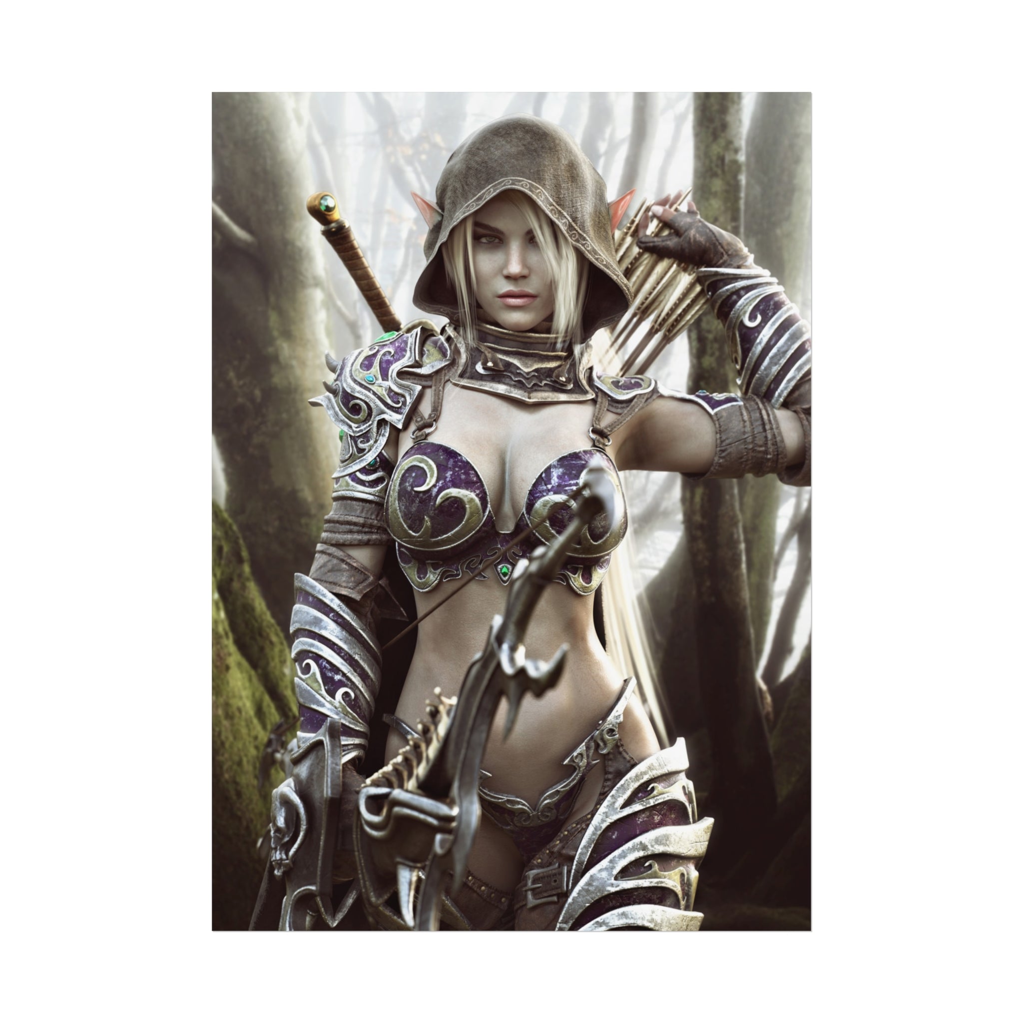 Fantasy Archer Warrior Fine Art Poster — Female Ranger Wall Art for Gamers & RPG Fans - No AI - Human created illustration art