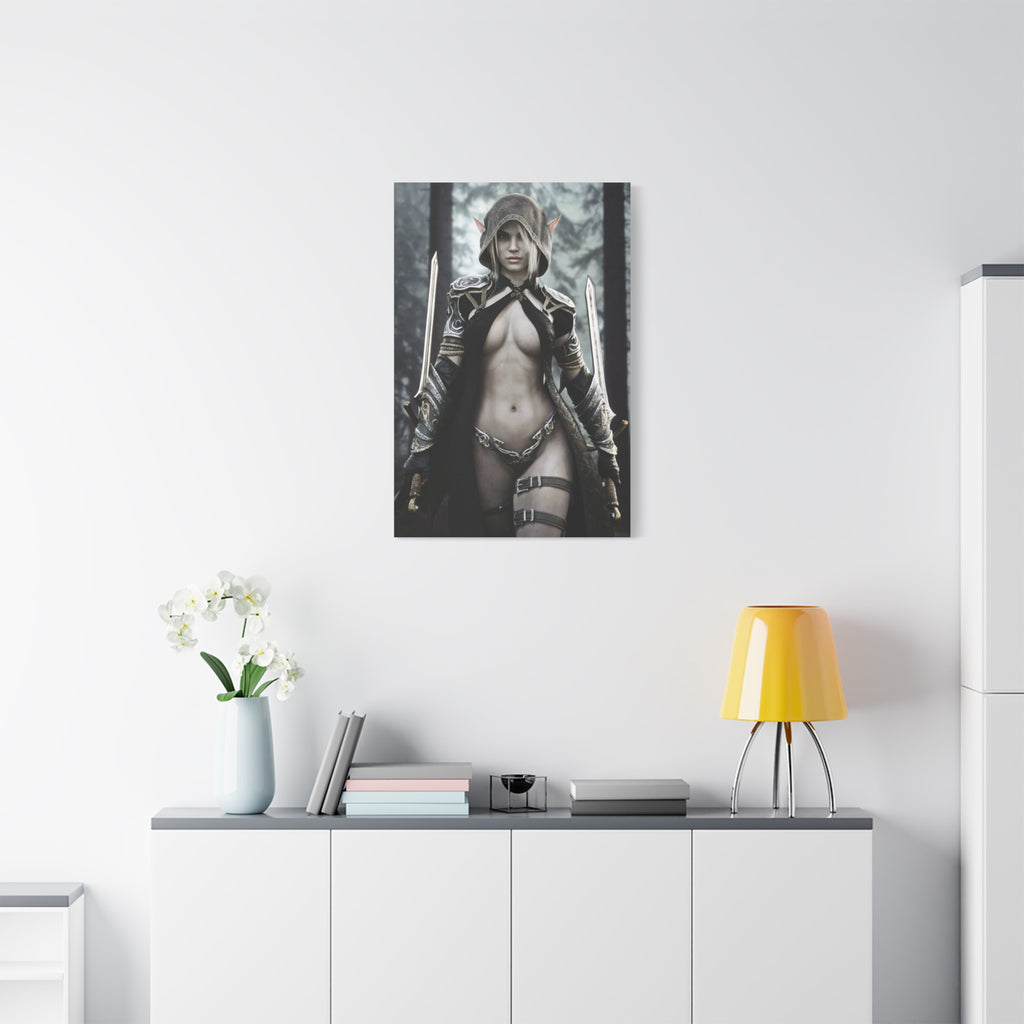 Fantasy Elf Warrior Canvas Print — Matte Stretched Wall Art- No AI - Human created illustration art
