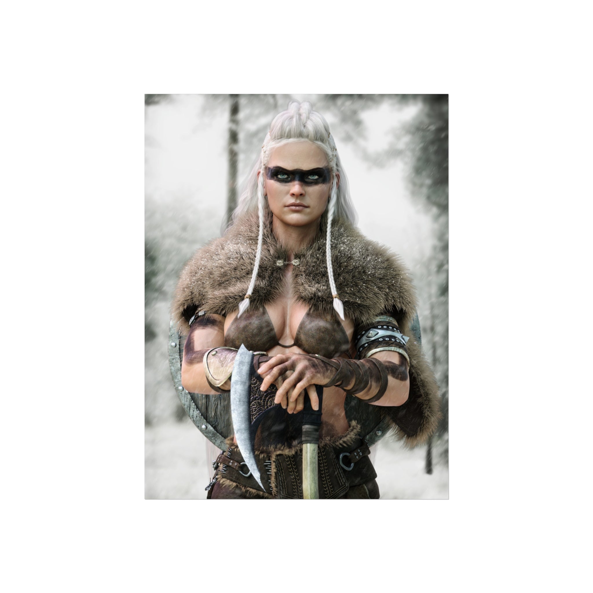 Viking Shieldmaiden Fine Art Poster — Nordic Warrior Wall Art- No AI - Human created illustration art