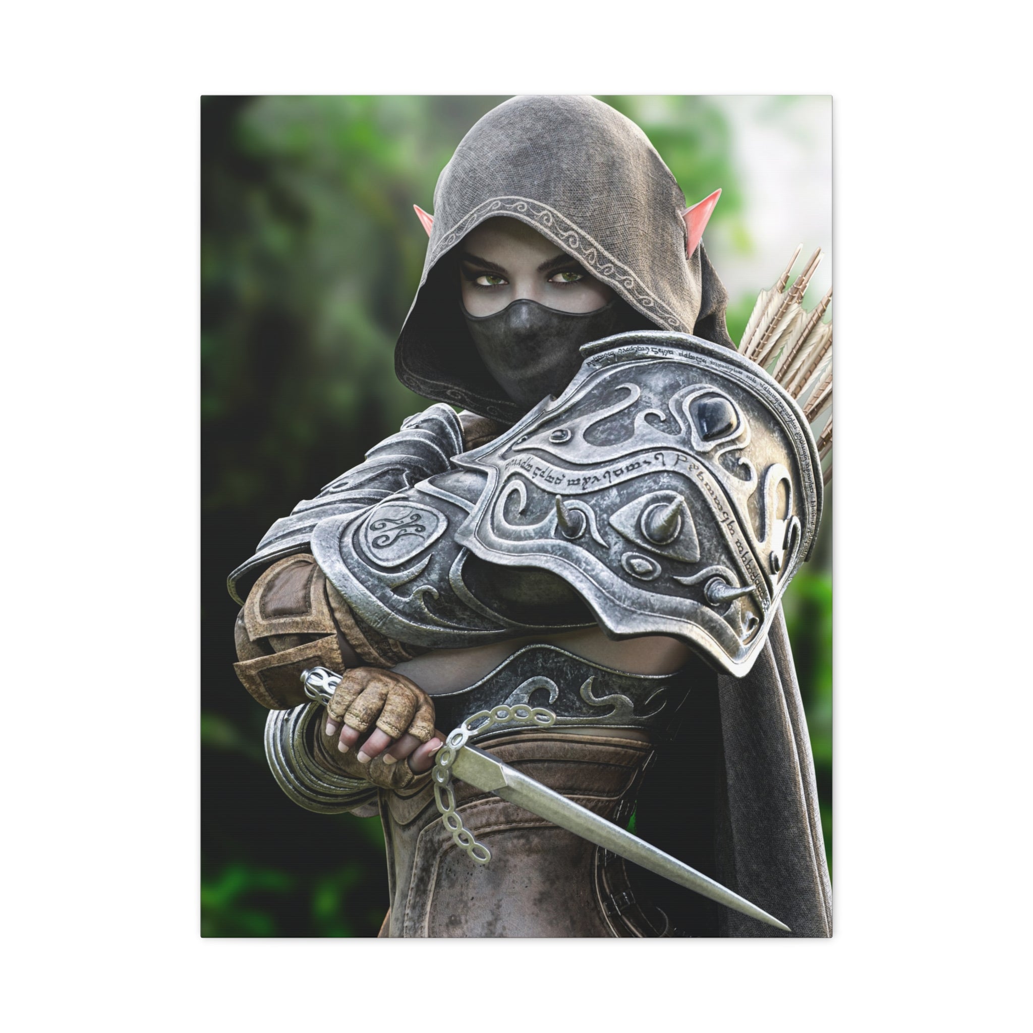 Elven Dark Elf Ranger Canvas Print — Fantasy Drow Archer Matte Stretched Wall Art