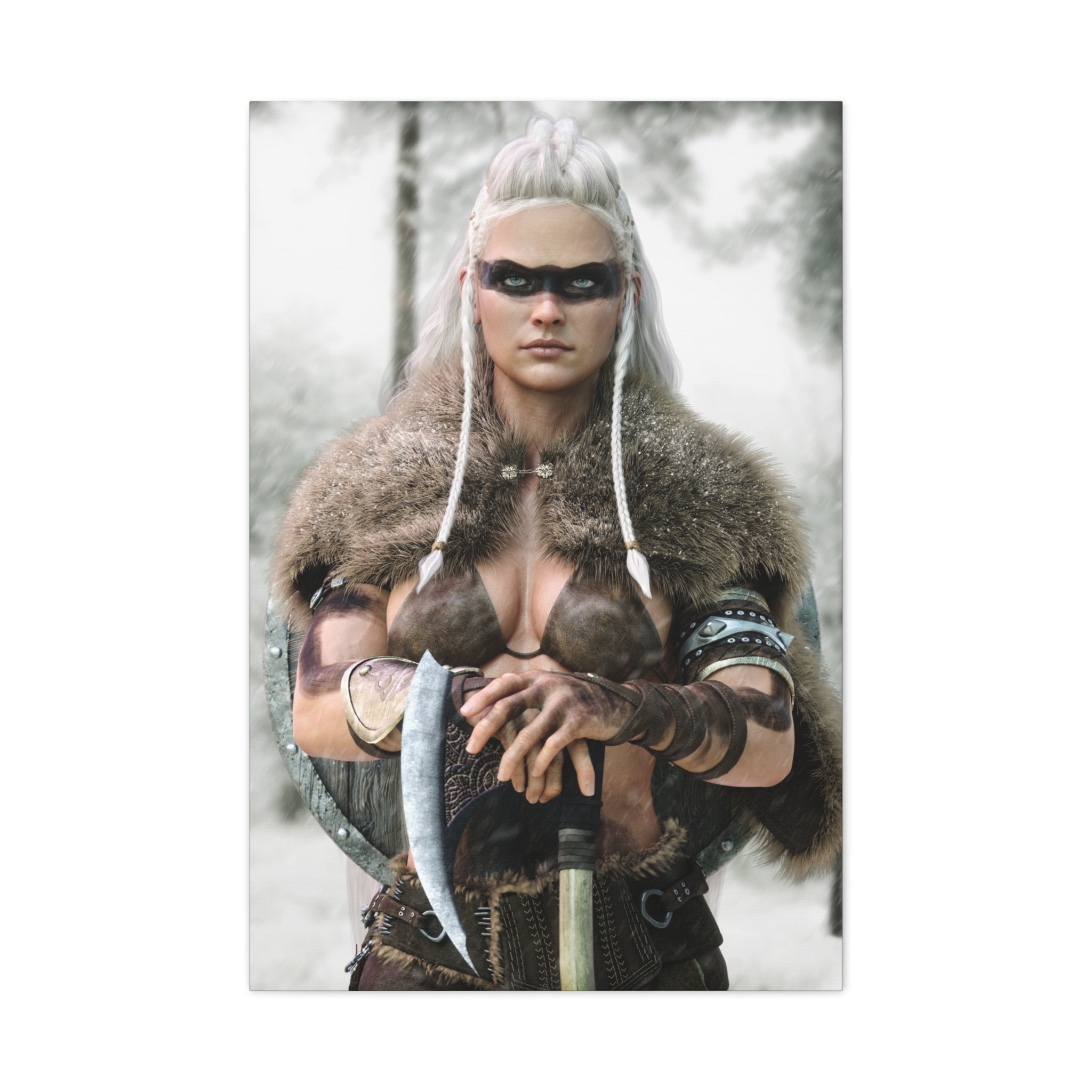 Viking Shieldmaiden Canvas Print — Matte Stretched Wall Art - No AI - Human created illustration art