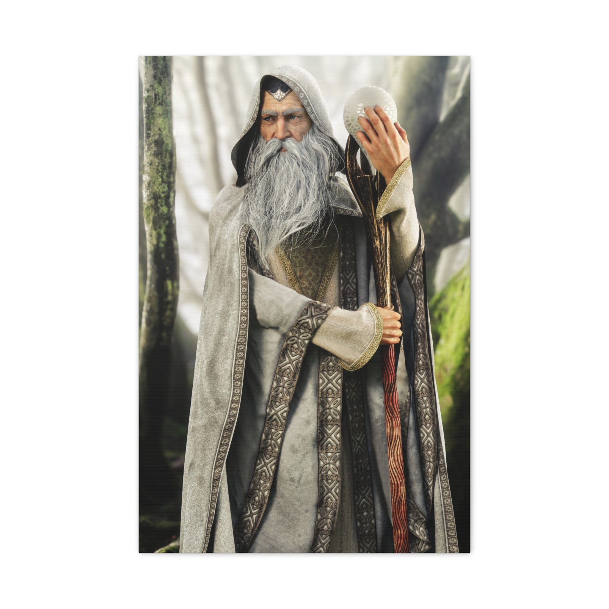 Wizard Portrait Matte Canvas Wall Art - Fantasy Sorcerer Stretched Canvas- No AI - Human created illustration art