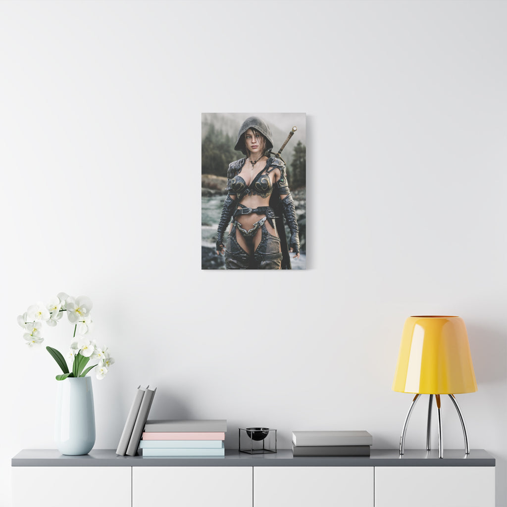 Female Warrior Ranger Fantasy Canvas Print - Matte Stretched Wall Art - No AI - Human created illustration art
