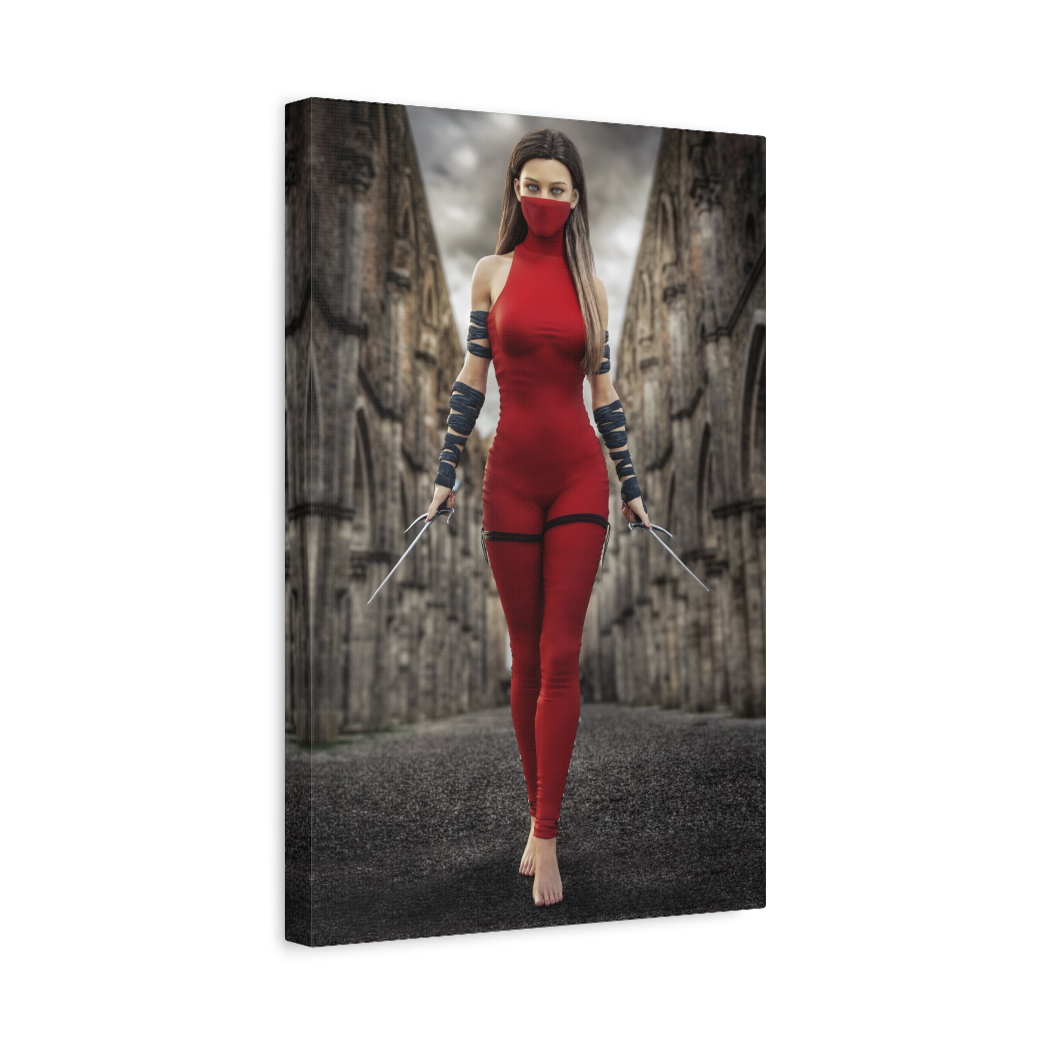Red Assassin Canvas Wall Art | Fantasy Female Rogue & Ninja Artwork