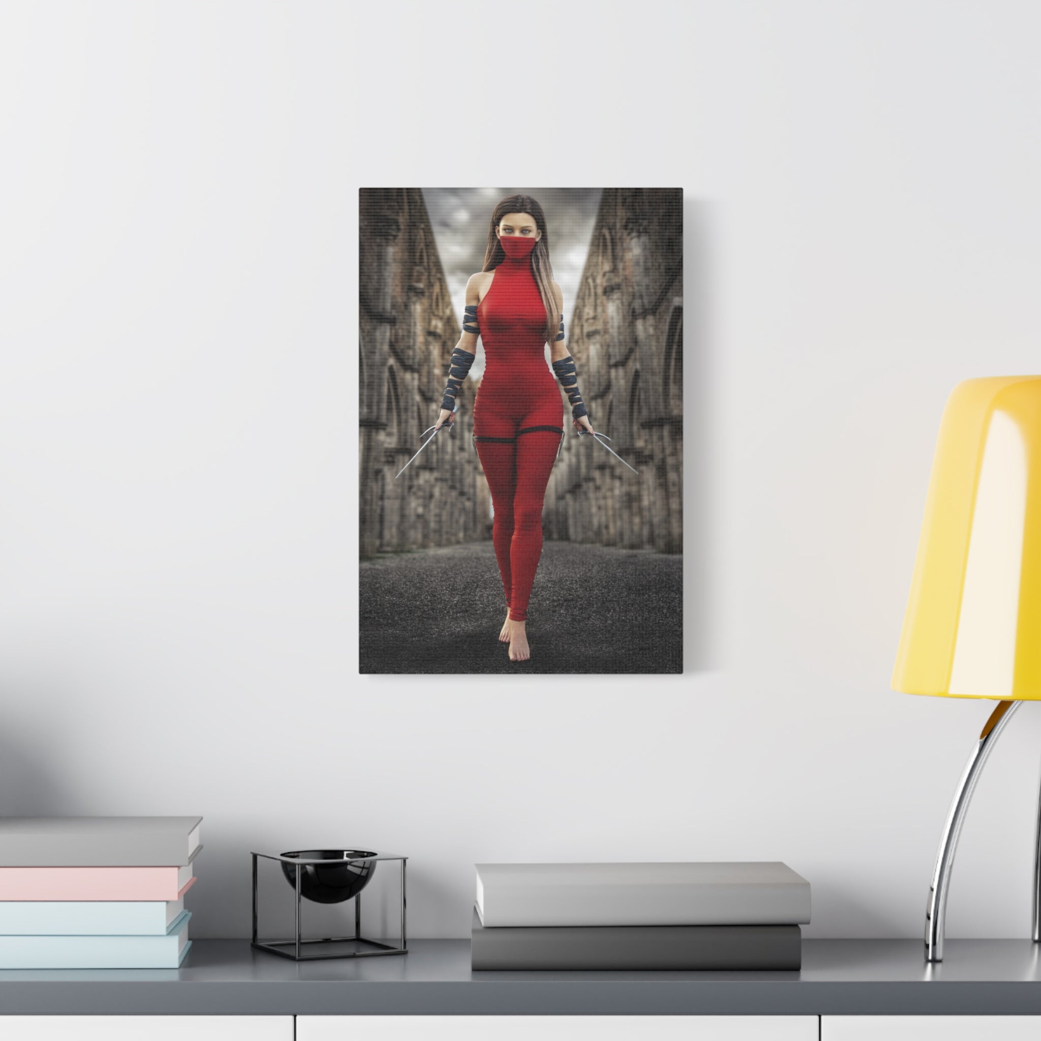 Red Assassin Canvas Wall Art | Fantasy Female Rogue & Ninja Artwork