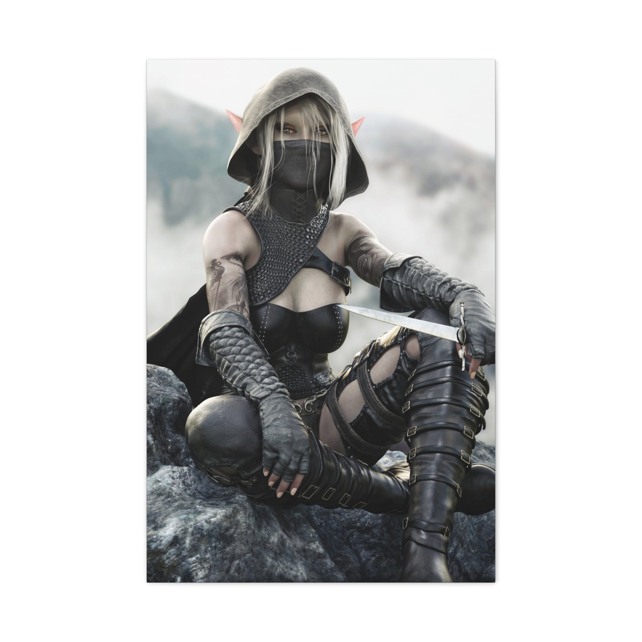 Rogue Elf Warrior Matte Canvas Print — Fantasy Assassin Wall Art- No AI - Human created illustration art