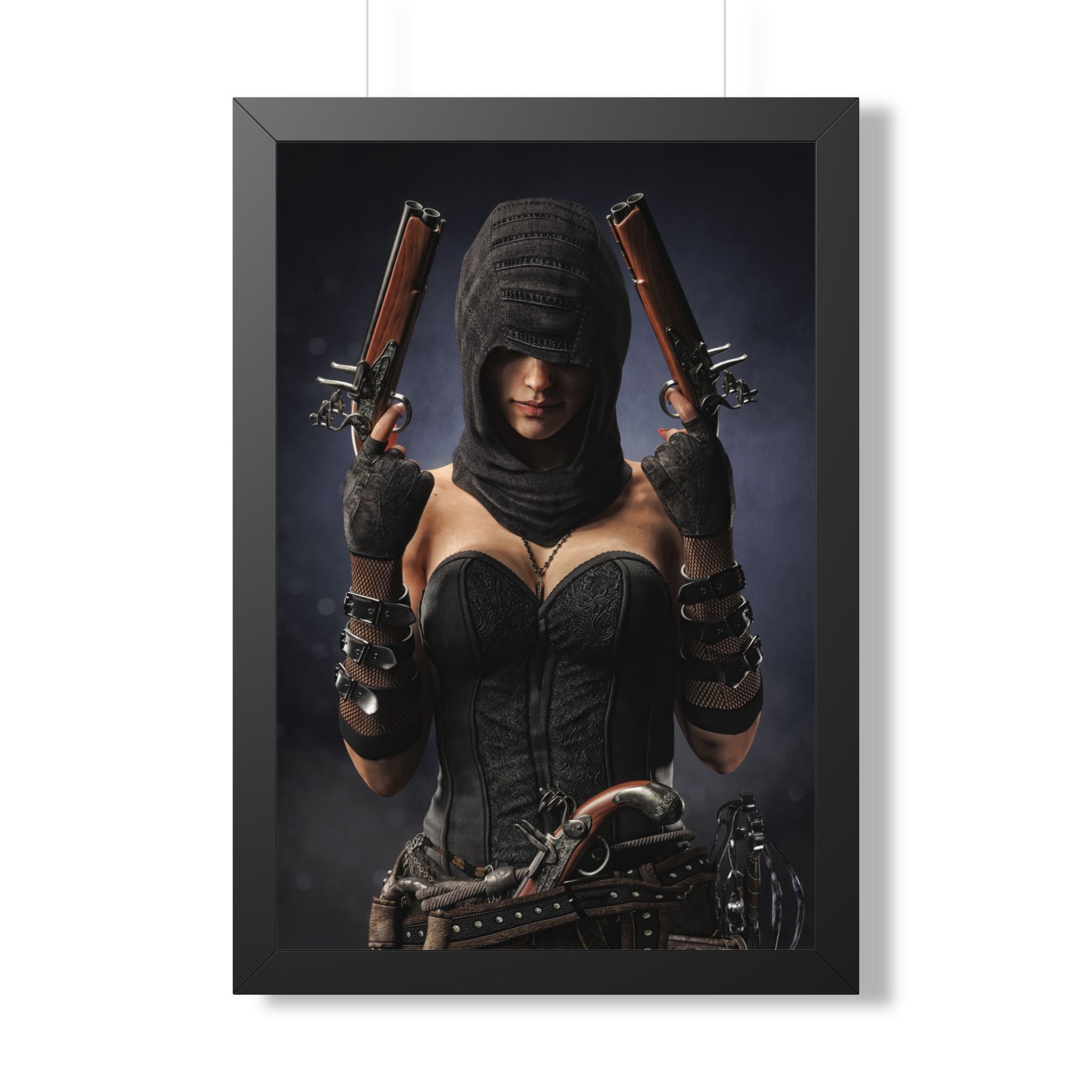 Framed Poster — Dark Rogue Pirate Assassin Art Print (Vertical) - No AI -Human created illustration art