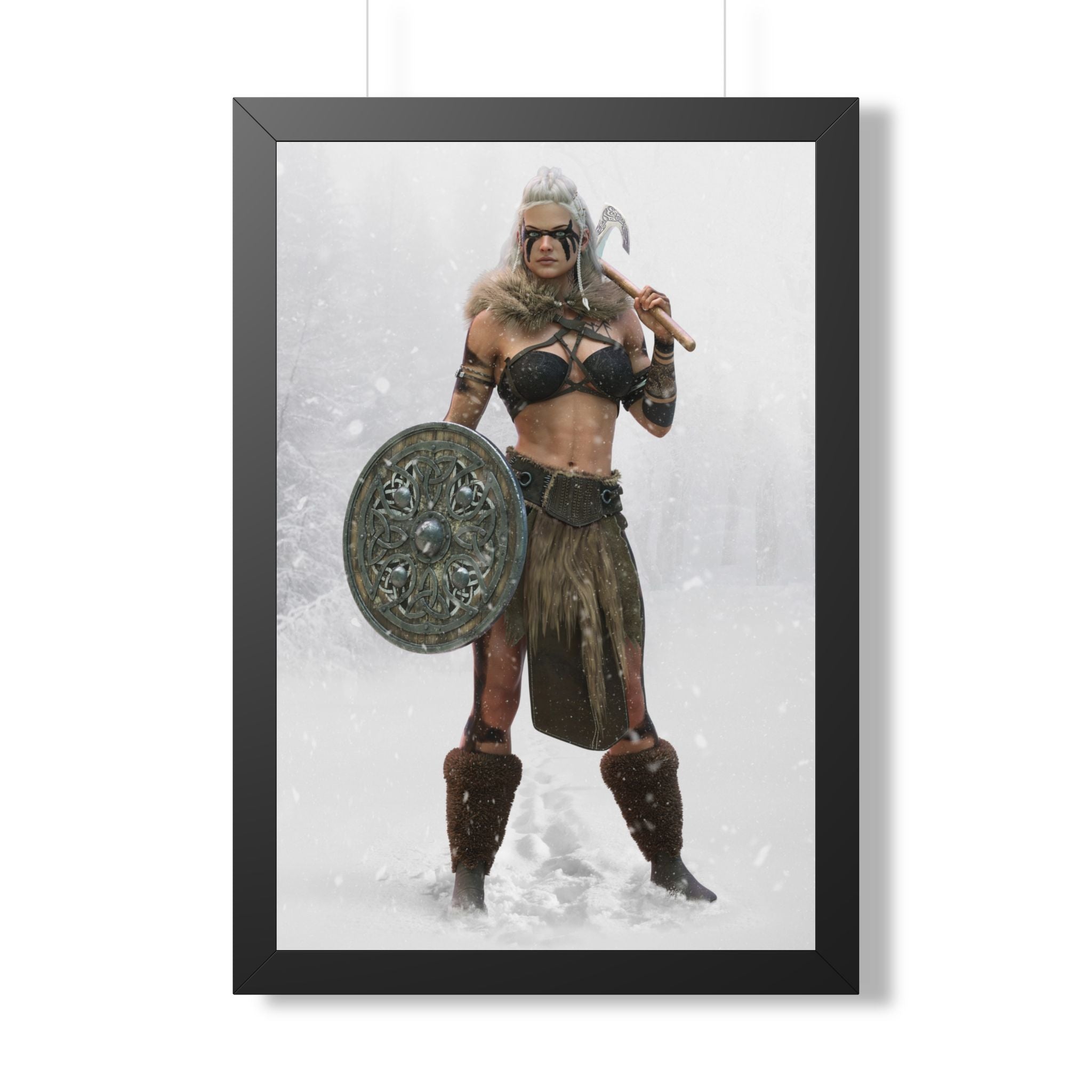 Valkyrie Warrior Framed Poster — Nordic Shieldmaiden Art Print- No AI- Human created illustration art