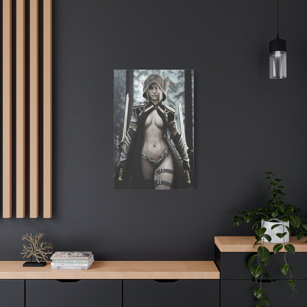 Fantasy Elf Warrior Canvas Print — Matte Stretched Wall Art- No AI - Human created illustration art