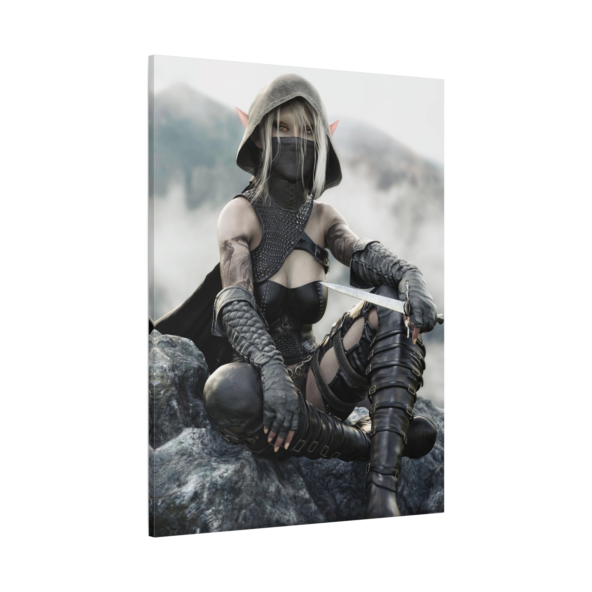 Rogue Elf Warrior Matte Canvas Print — Fantasy Assassin Wall Art- No AI - Human created illustration art