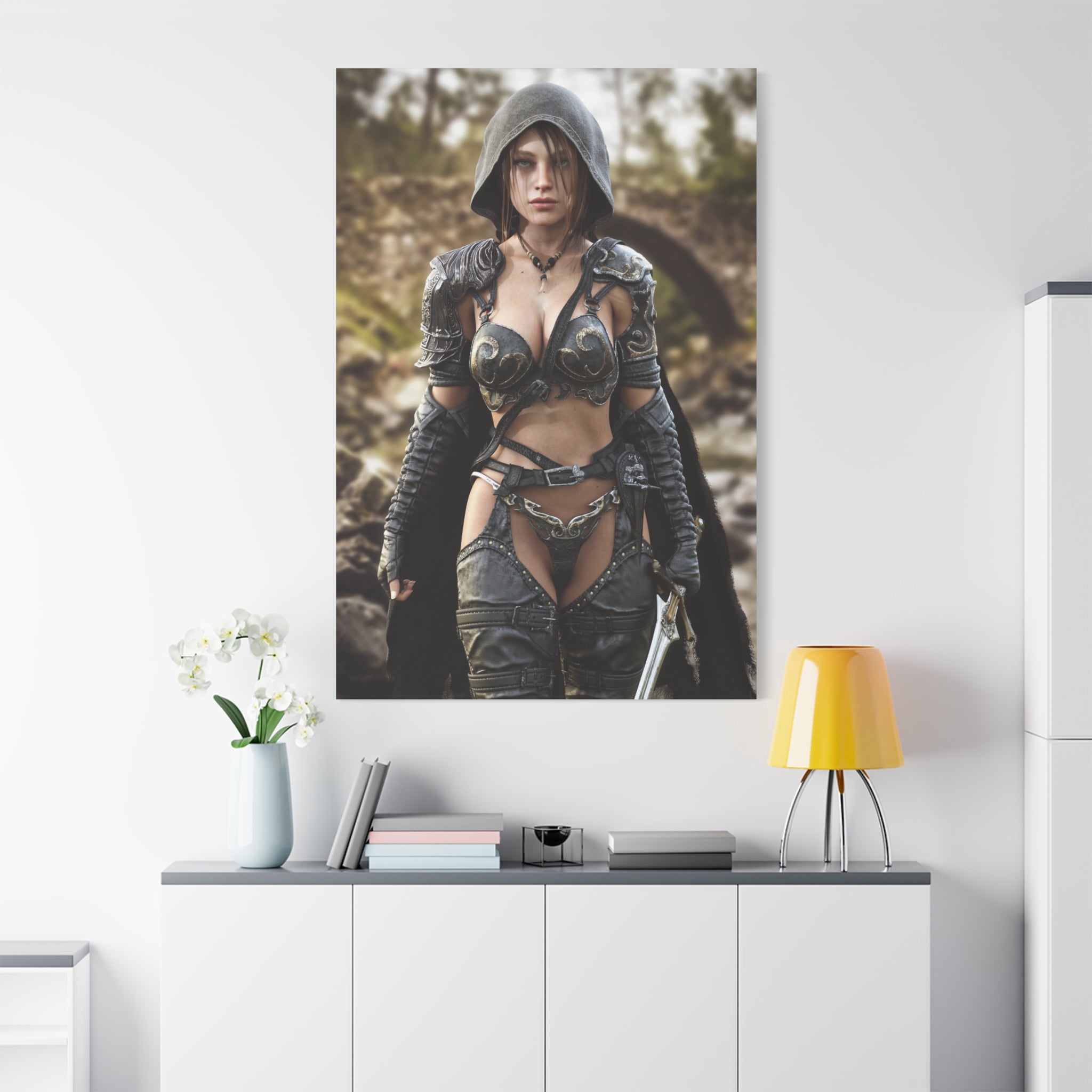 Fantasy Warrior Woman Matte Canvas Print - No AI- Human created illustration art