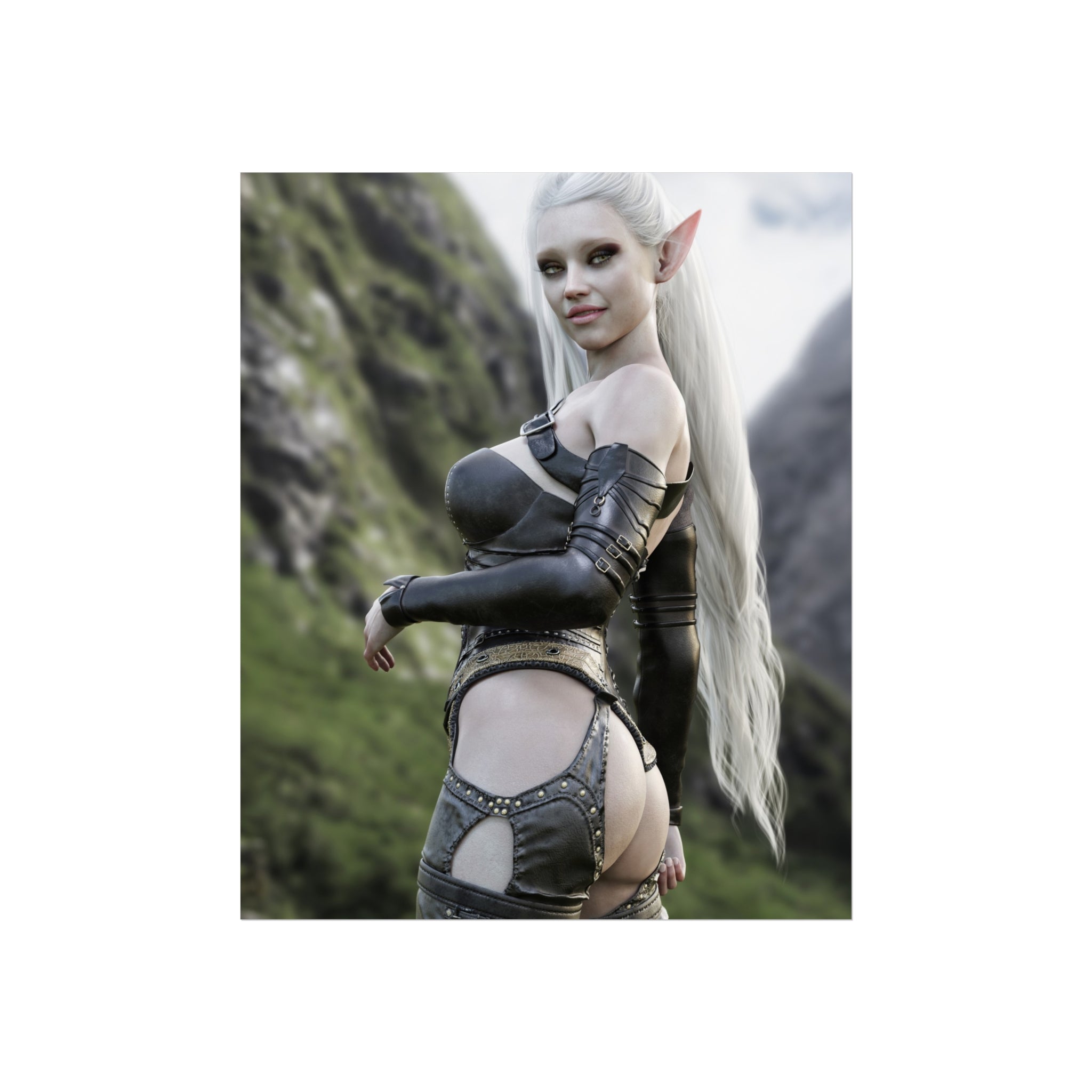 Fantasy Elf Warrior Fine Art Poster — Sexy Elf Girl Wall Art Print- No AI - Human created illustration art