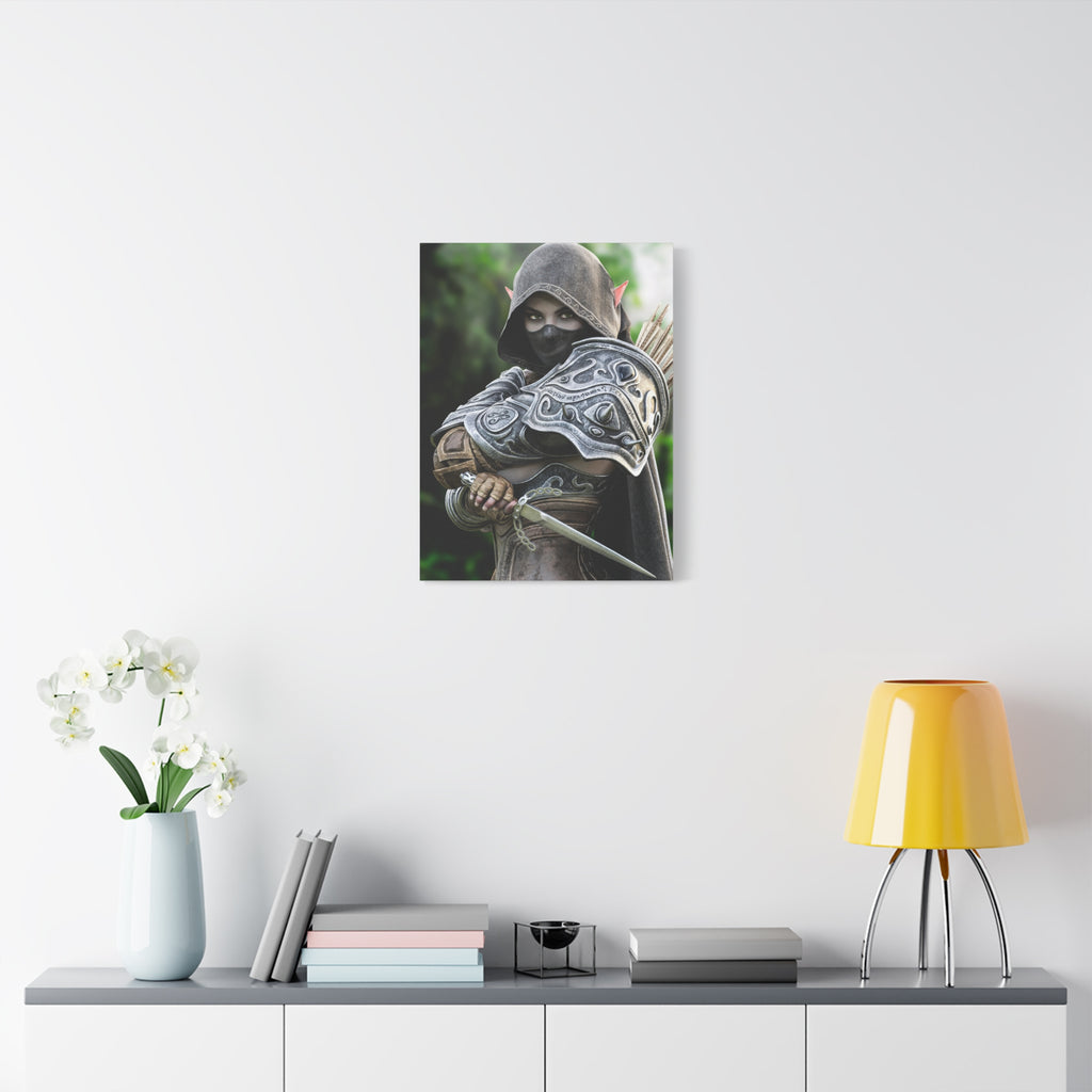 Elven Dark Elf Ranger Canvas Print — Fantasy Drow Archer Matte Stretched Wall Art